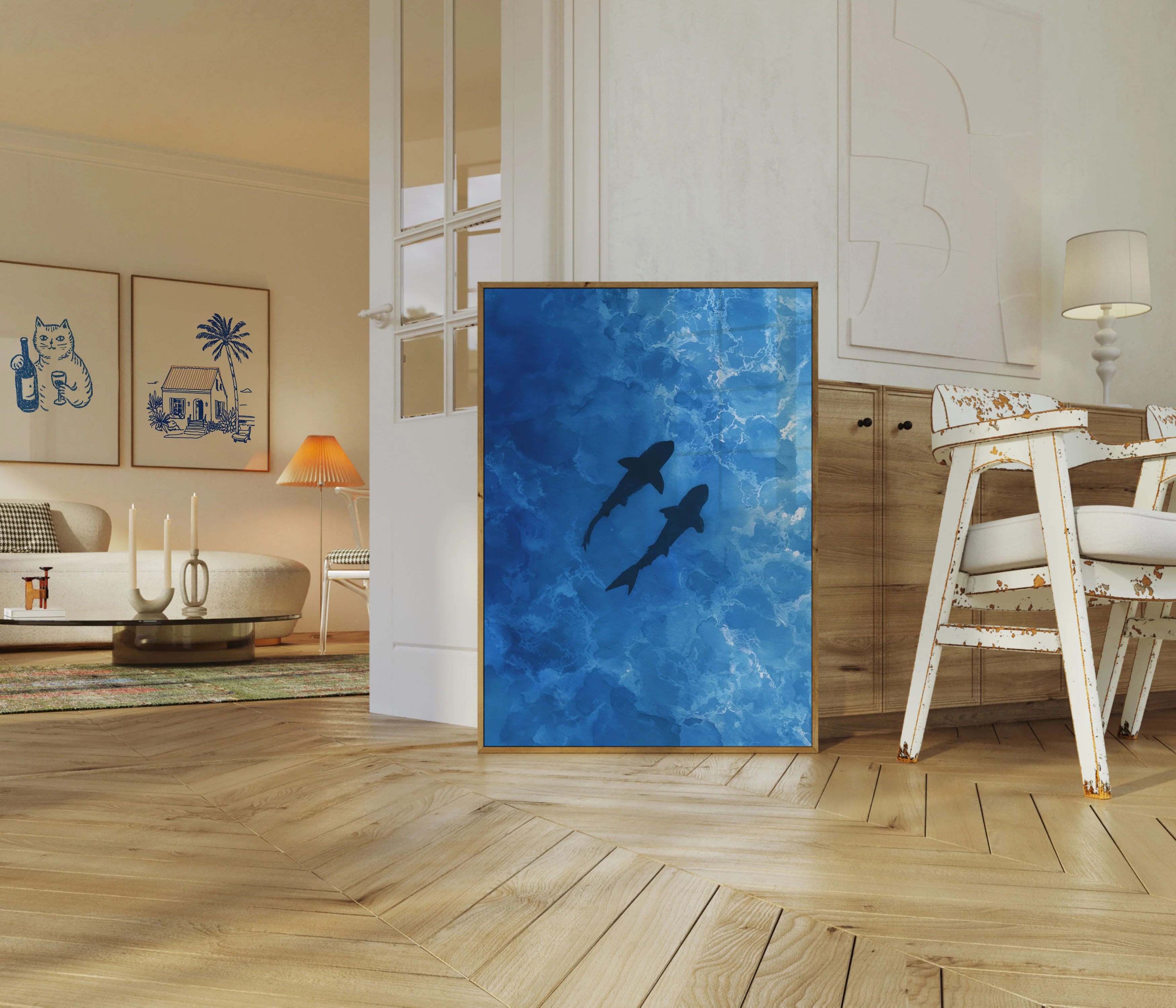 Sharks Swimming Ocean Depths Poster - Image 5