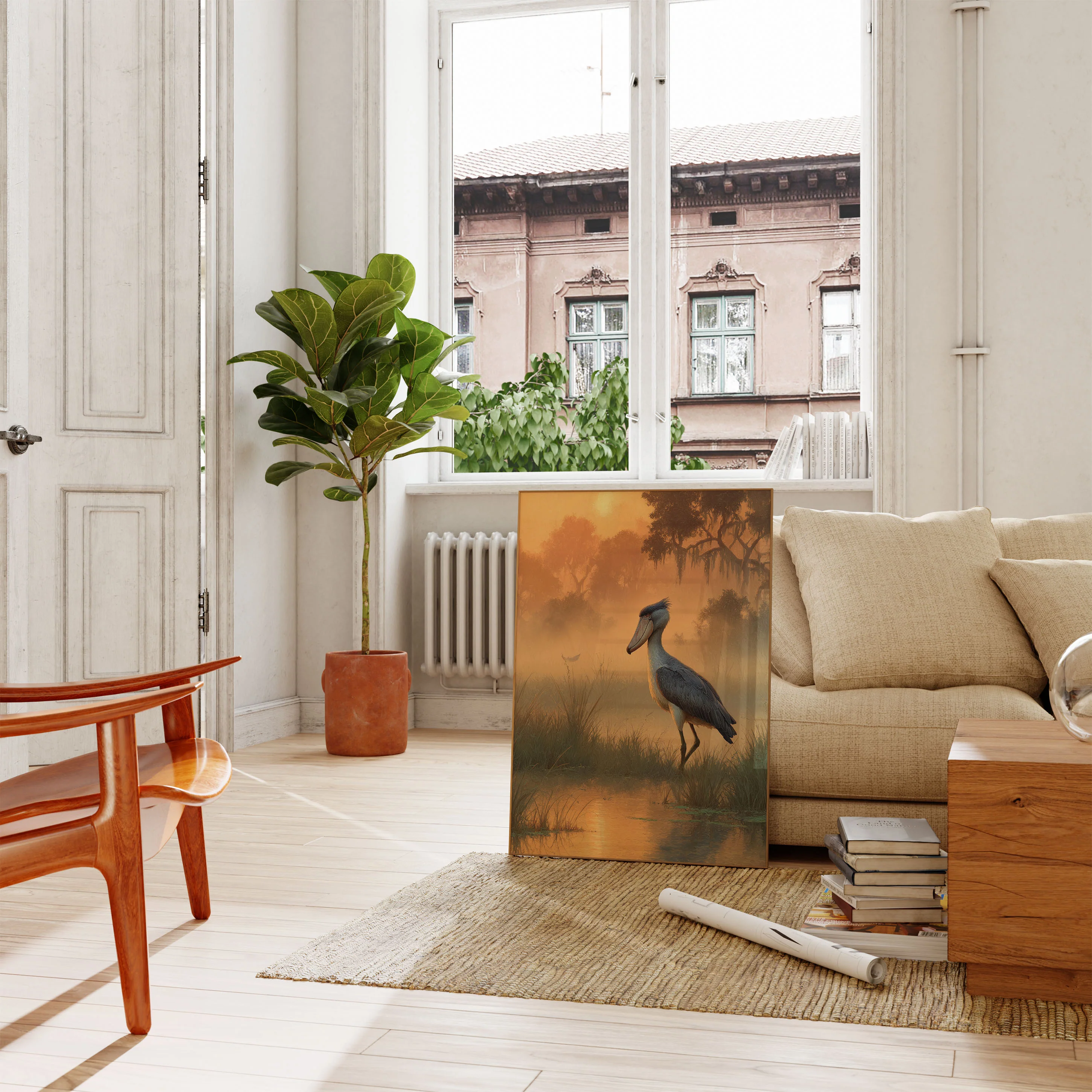 Shoebill in Misty Wetlands Poster - Image 2