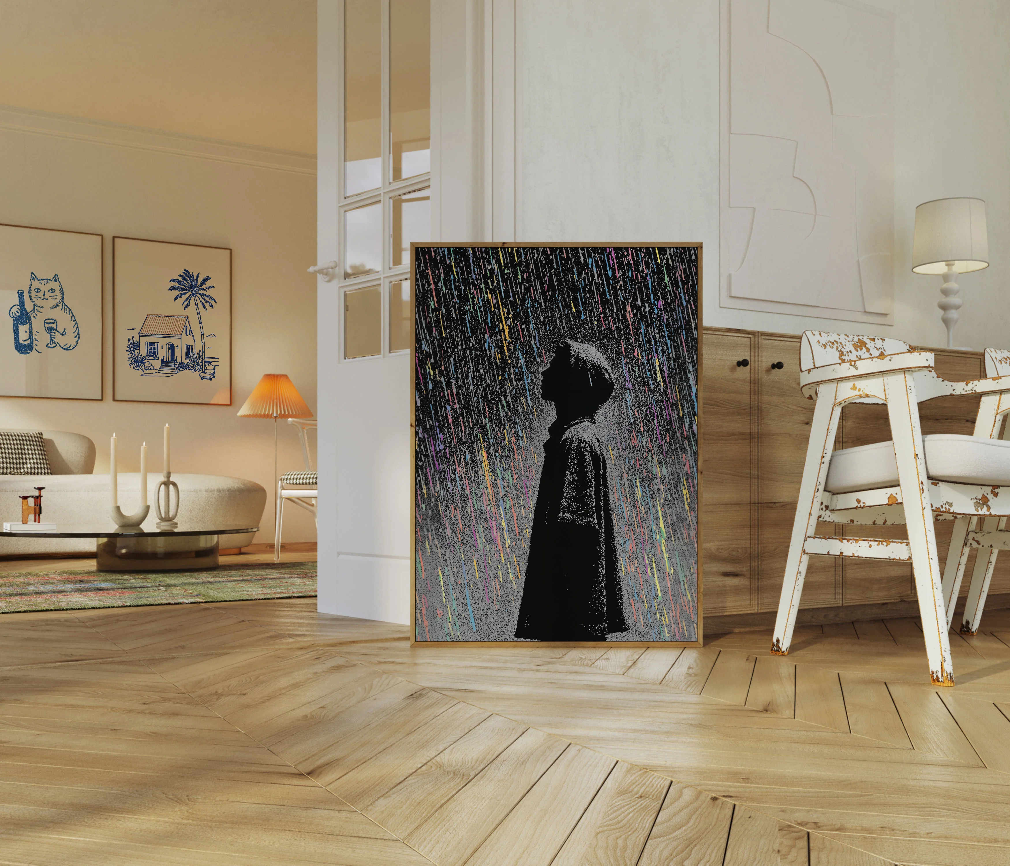 Silhouette in Colorful Rain Poster - Image 5