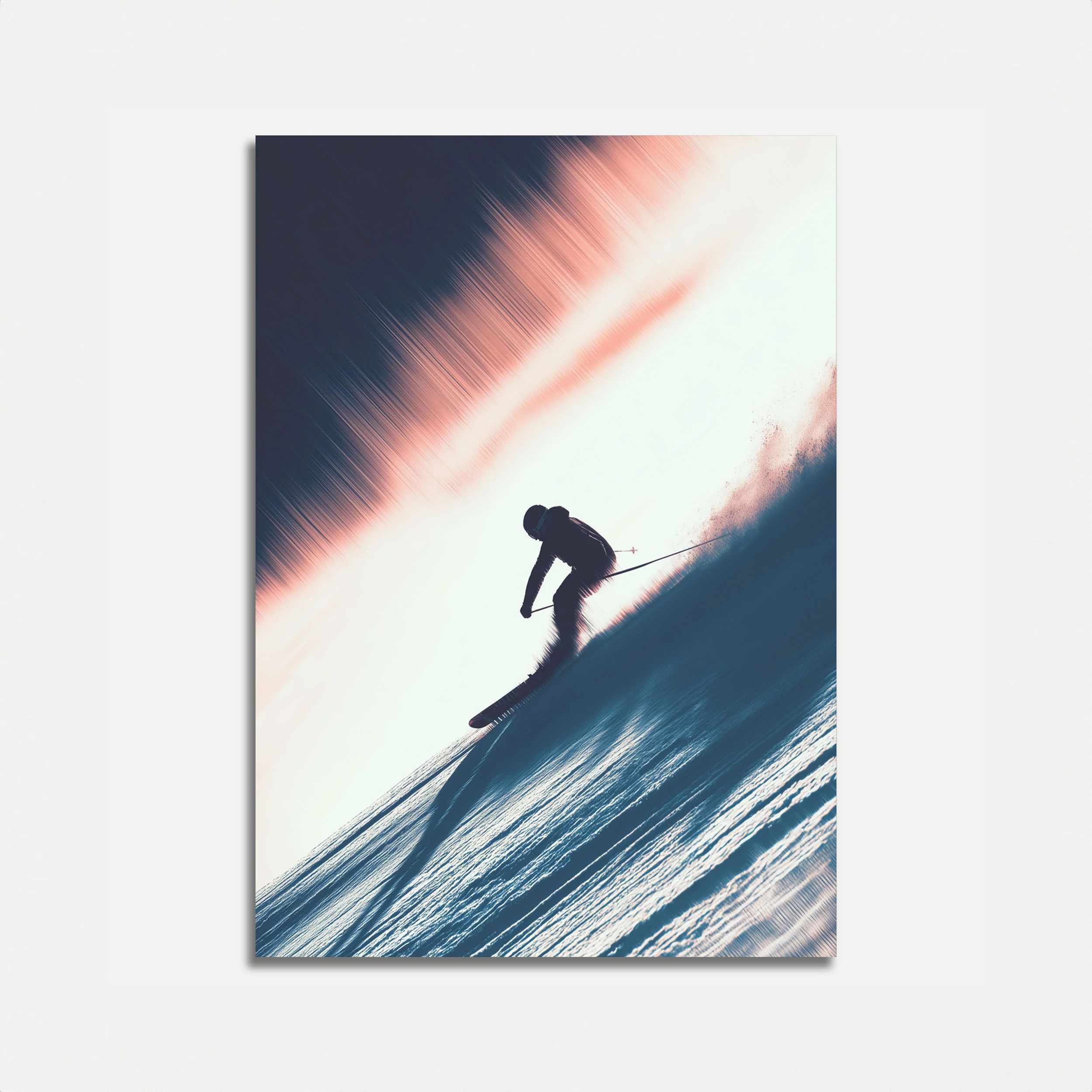 Silhouette Mountain Ski Poster