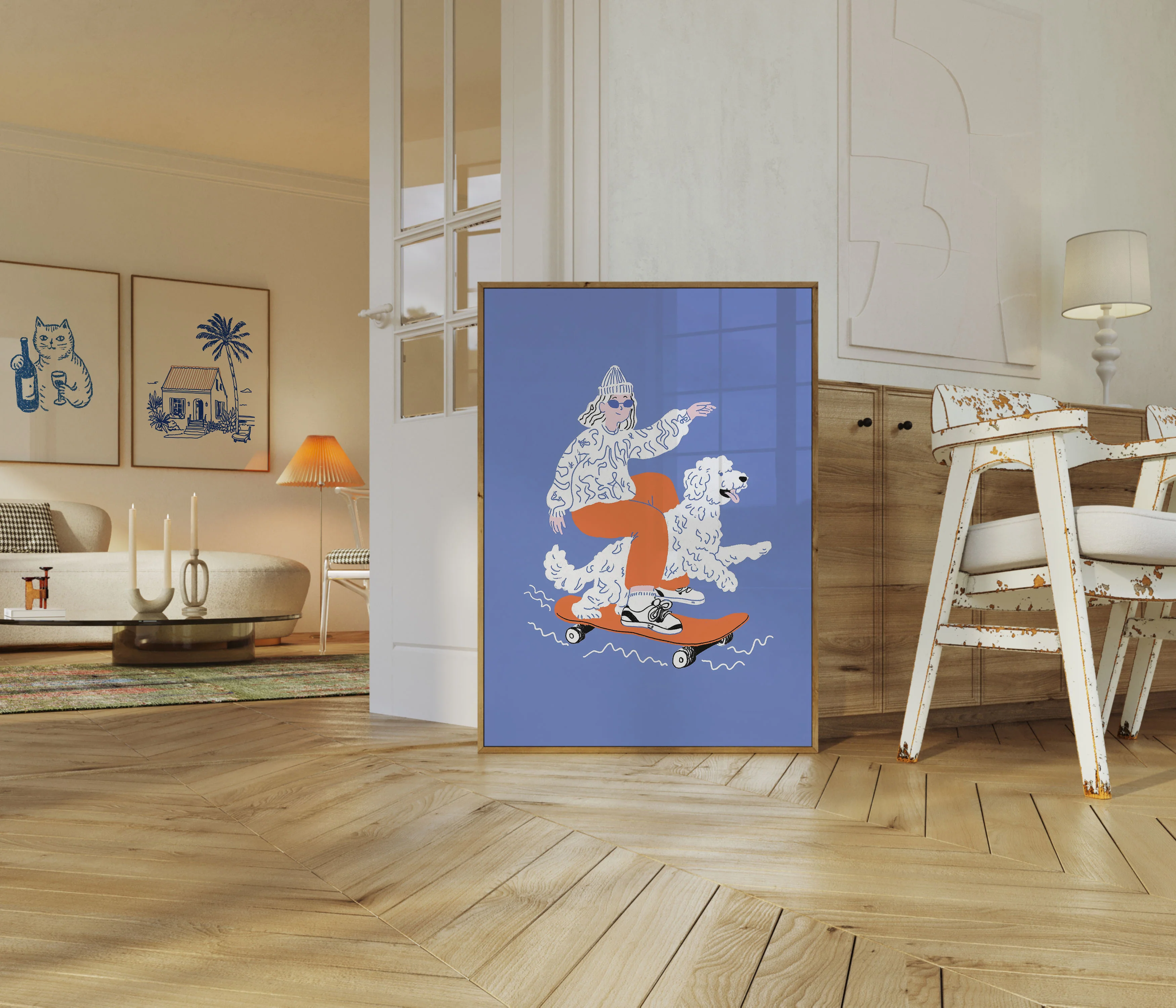 Skateboarding with Fluffy Friend Poster - Image 5