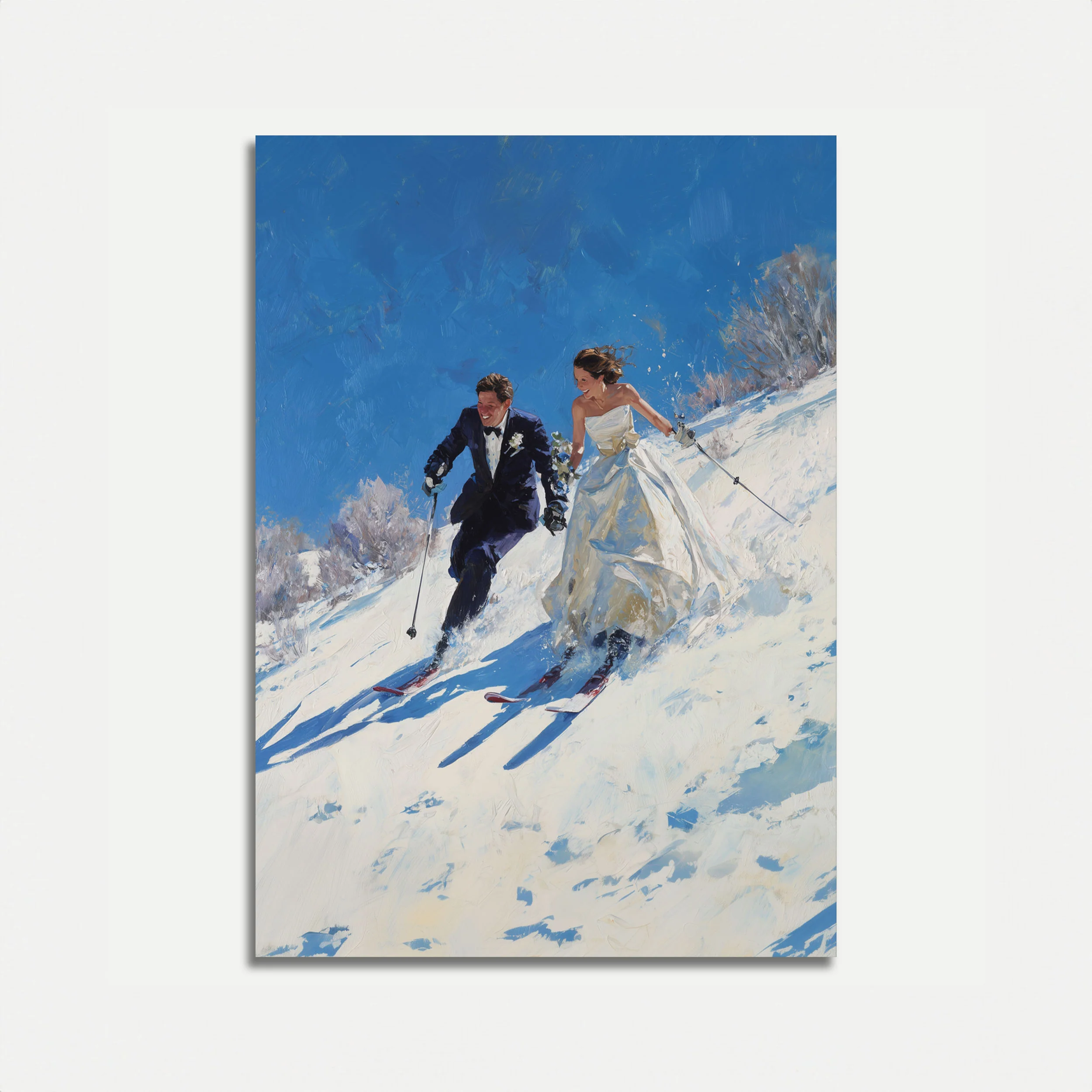 Skiing Newlyweds Winter Romance Poster