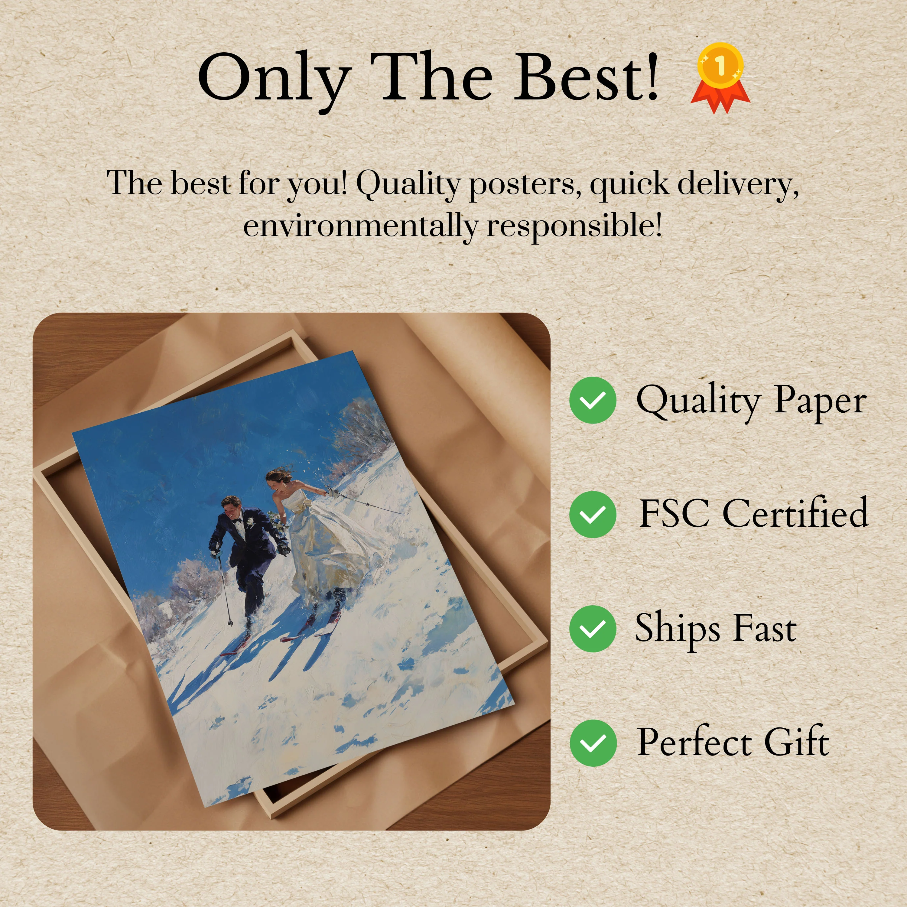 Skiing Newlyweds Winter Romance Poster - Image 3