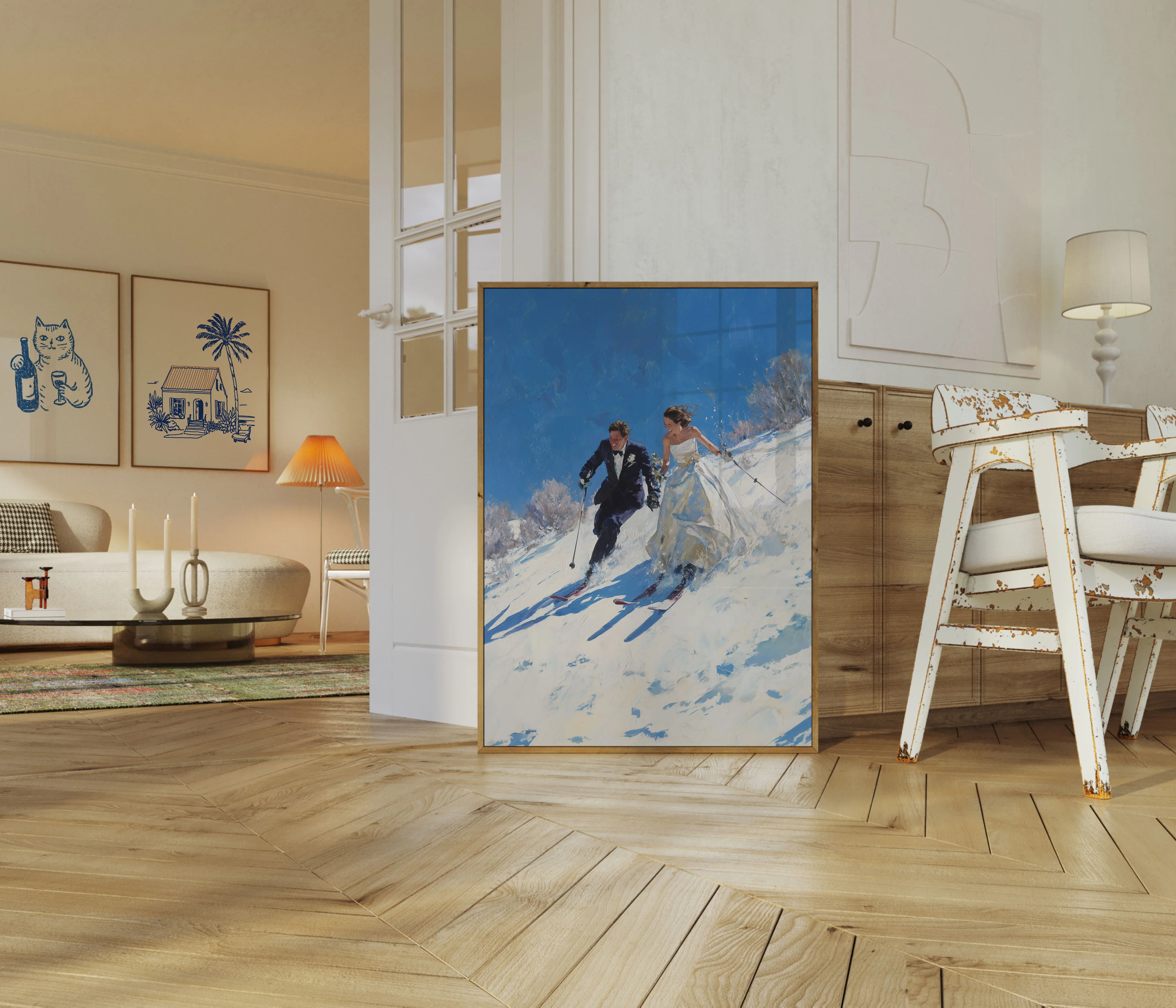 Skiing Newlyweds Winter Romance Poster - Image 5
