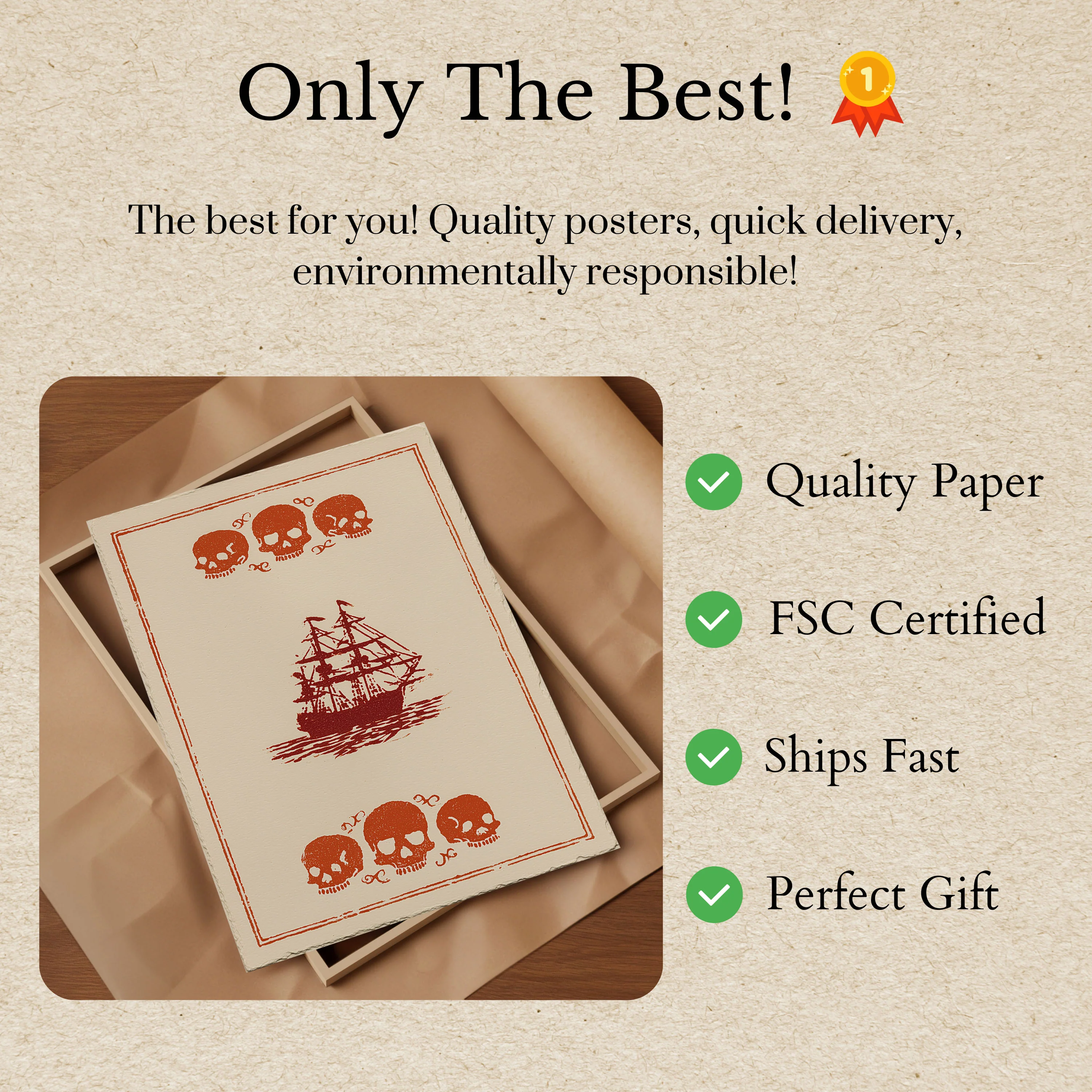 Skull and Sailboat Pirate Poster - Image 3