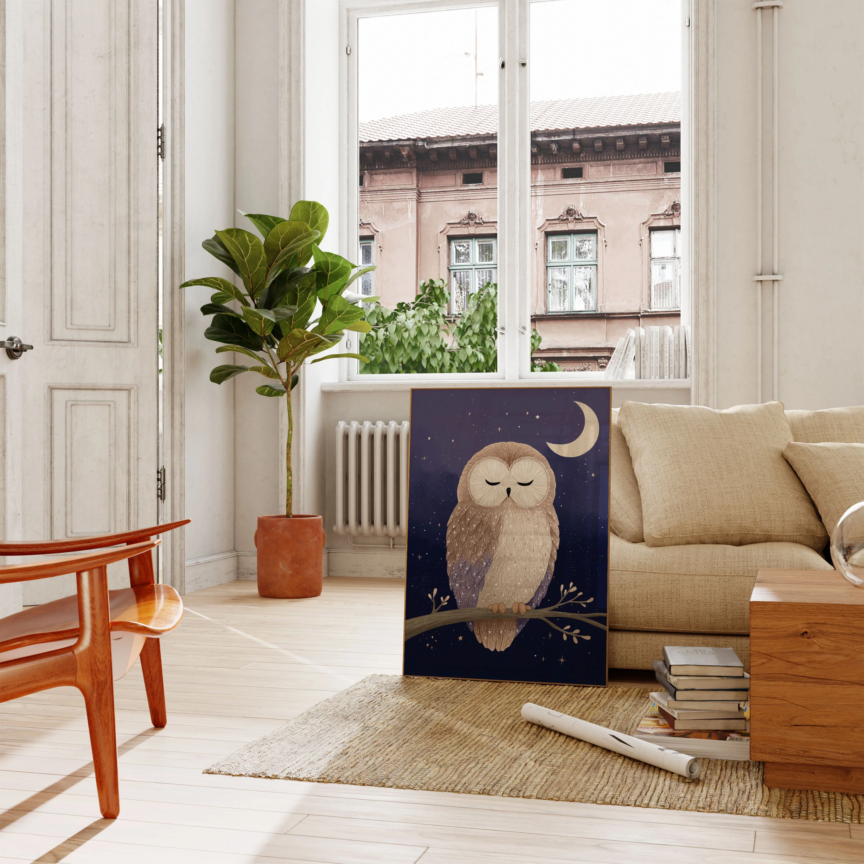 Sleepy Owl Night Sky Poster - Image 2