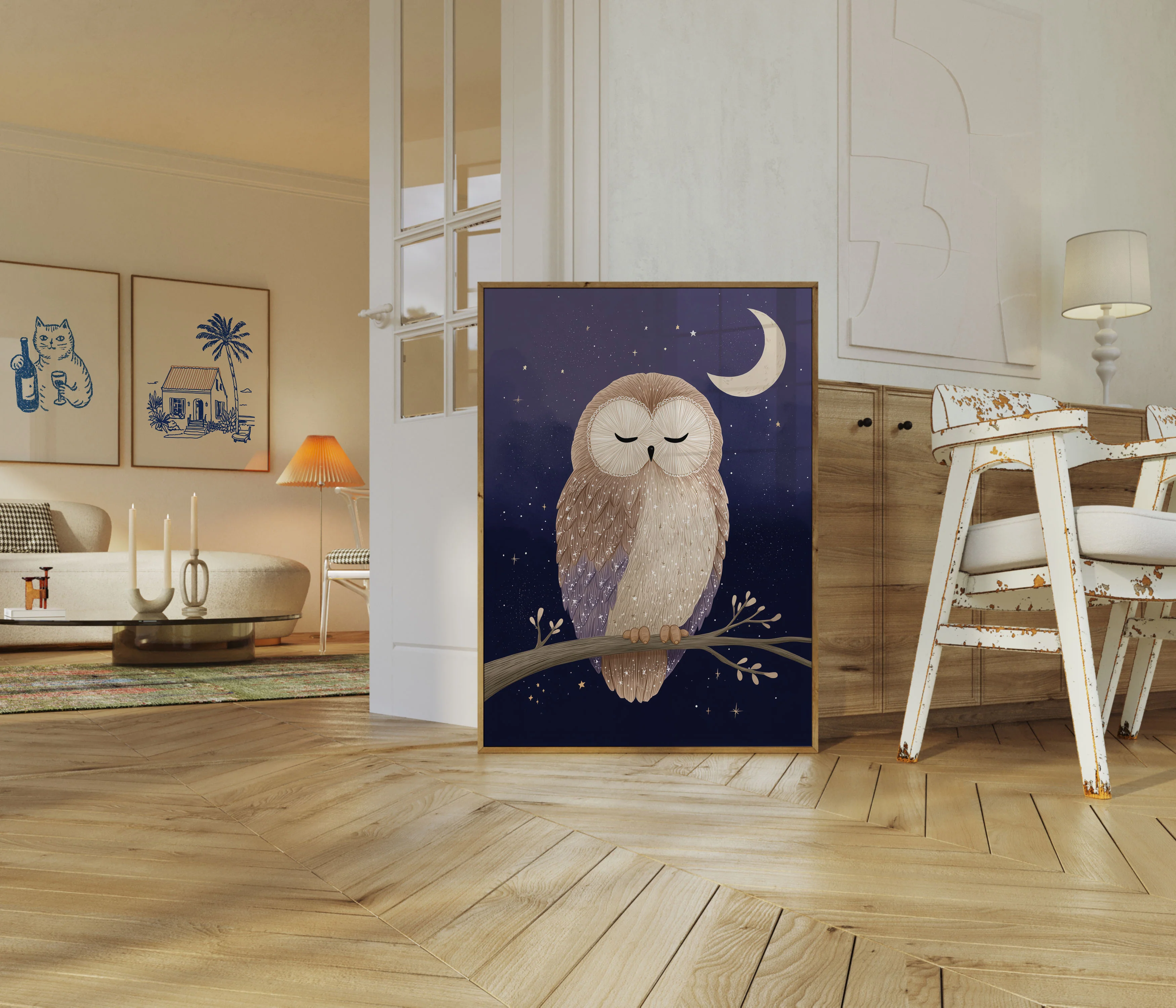 Sleepy Owl Night Sky Poster - Image 5