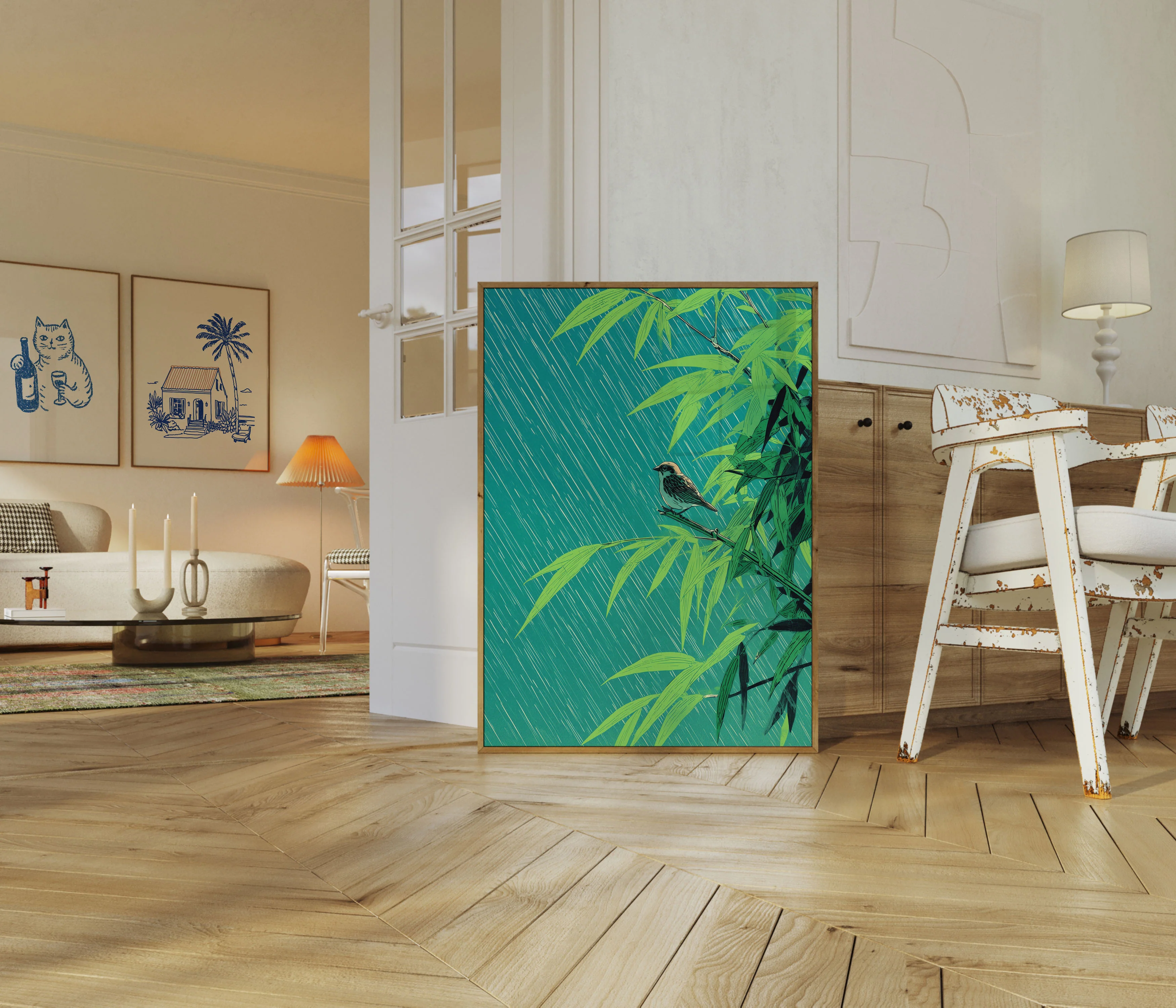 Small Bird in Bamboo Rain Poster - Image 5