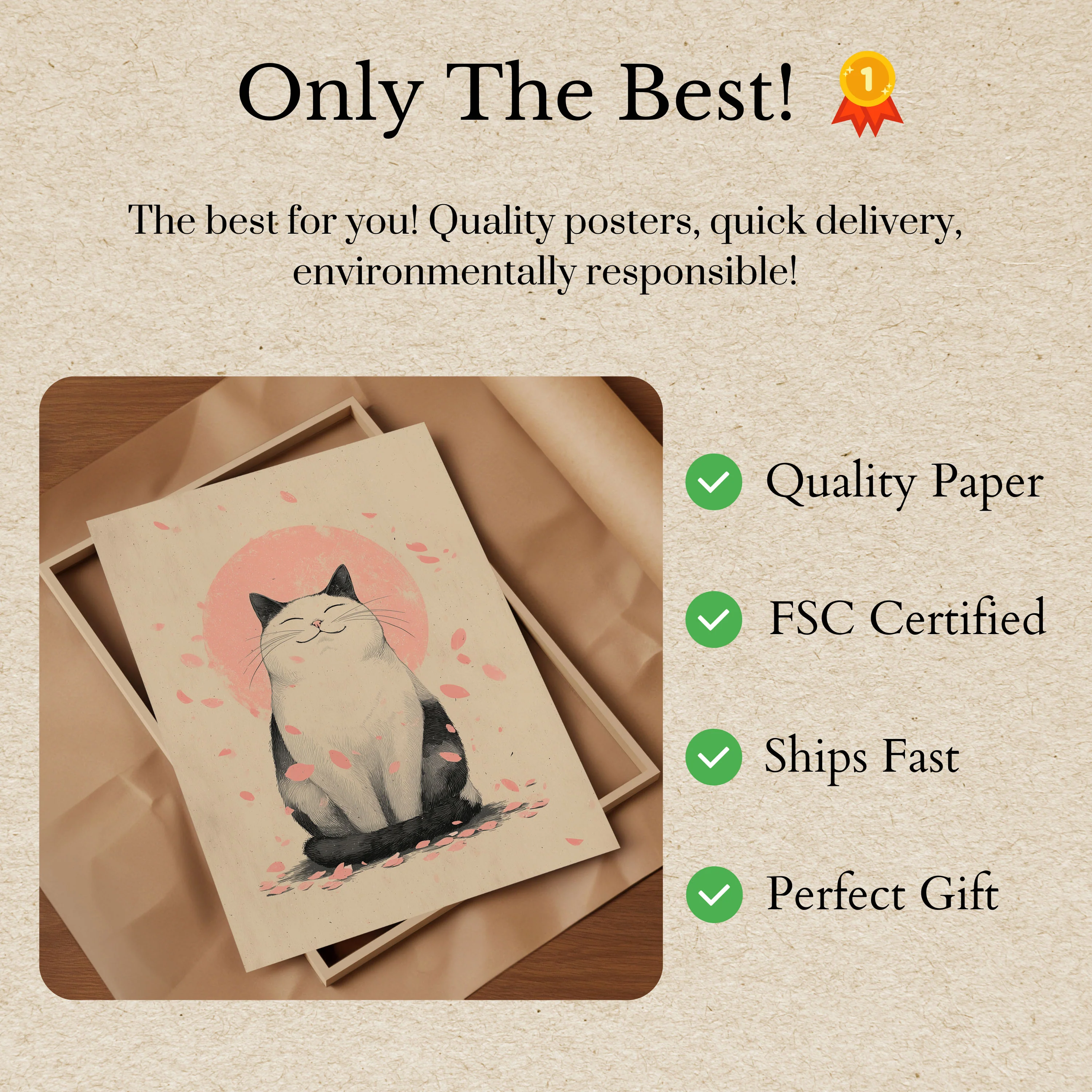 Smiling Cat with Cherry Blossoms Poster - Image 3