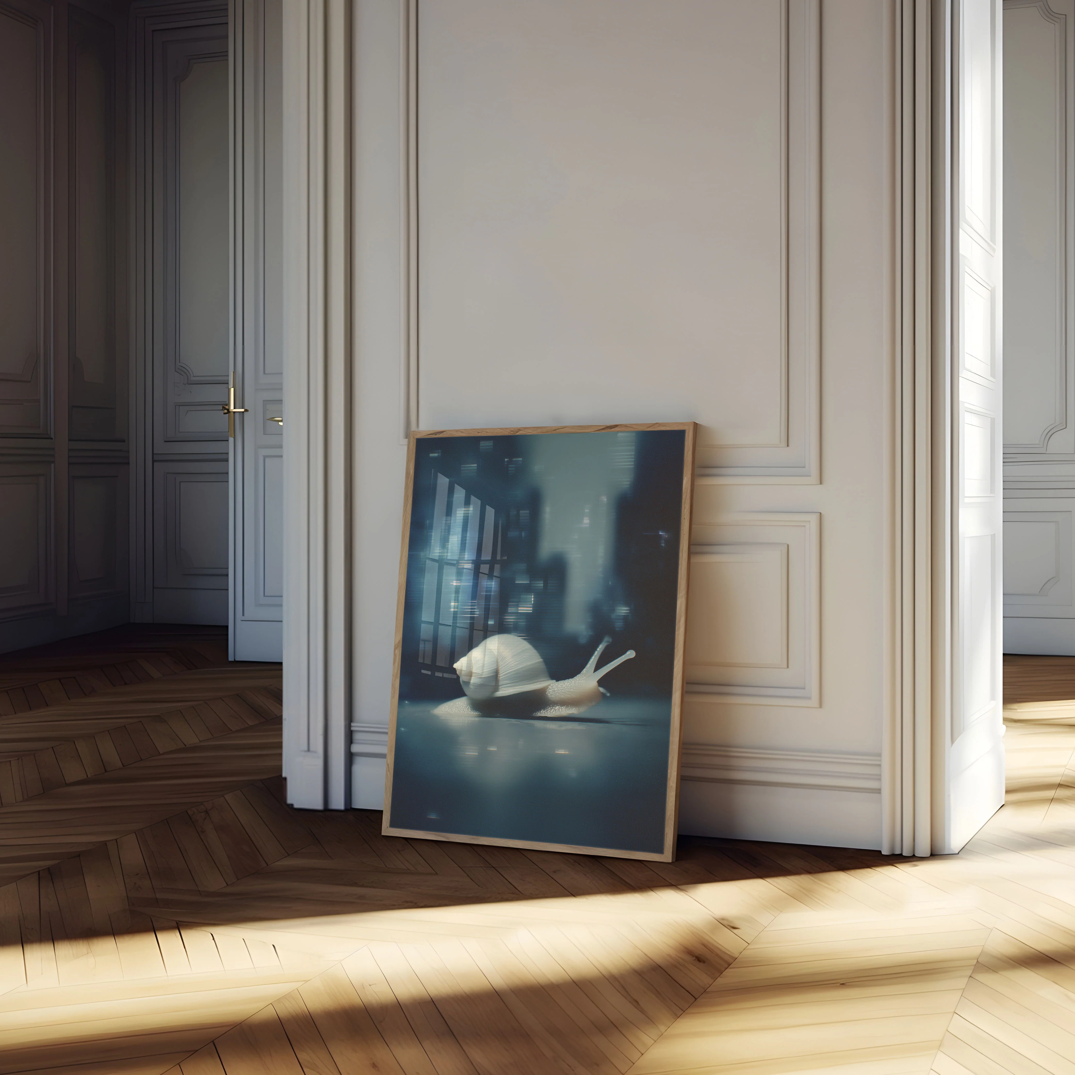 Snail in Blurred City Poster - Image 4