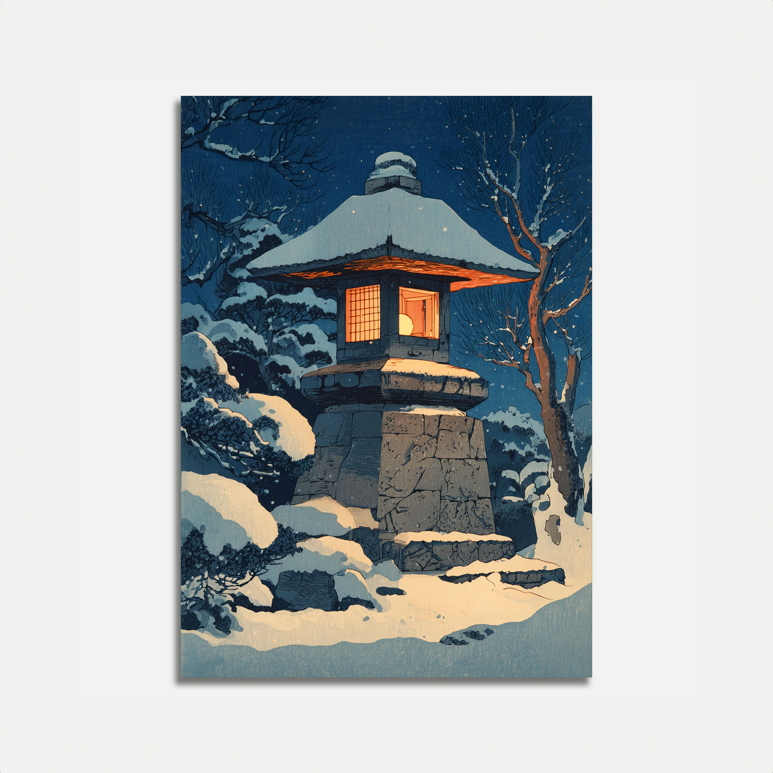 Snow Lantern in Winter Night Poster