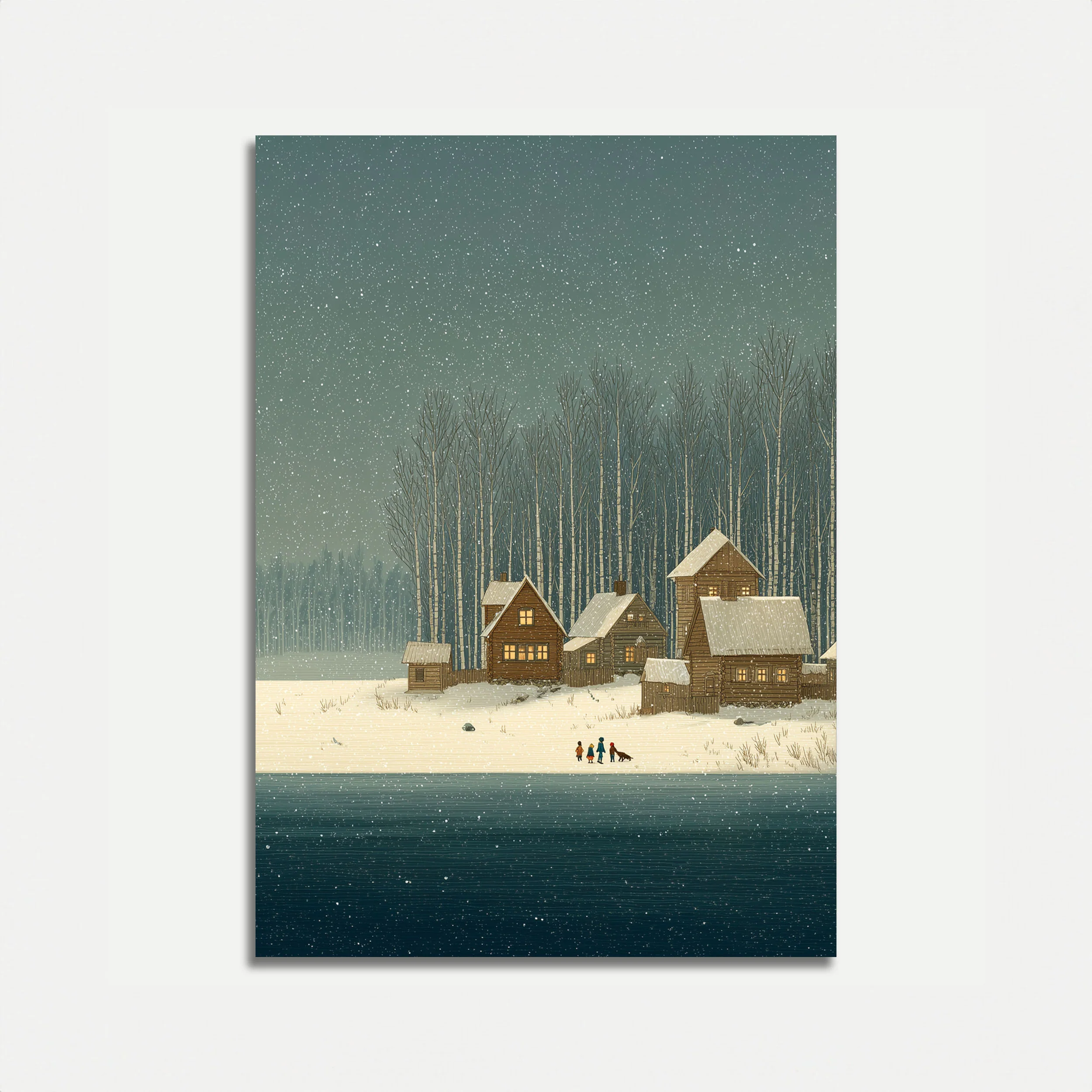 Snowy Lakeside Winter Cabin Poster