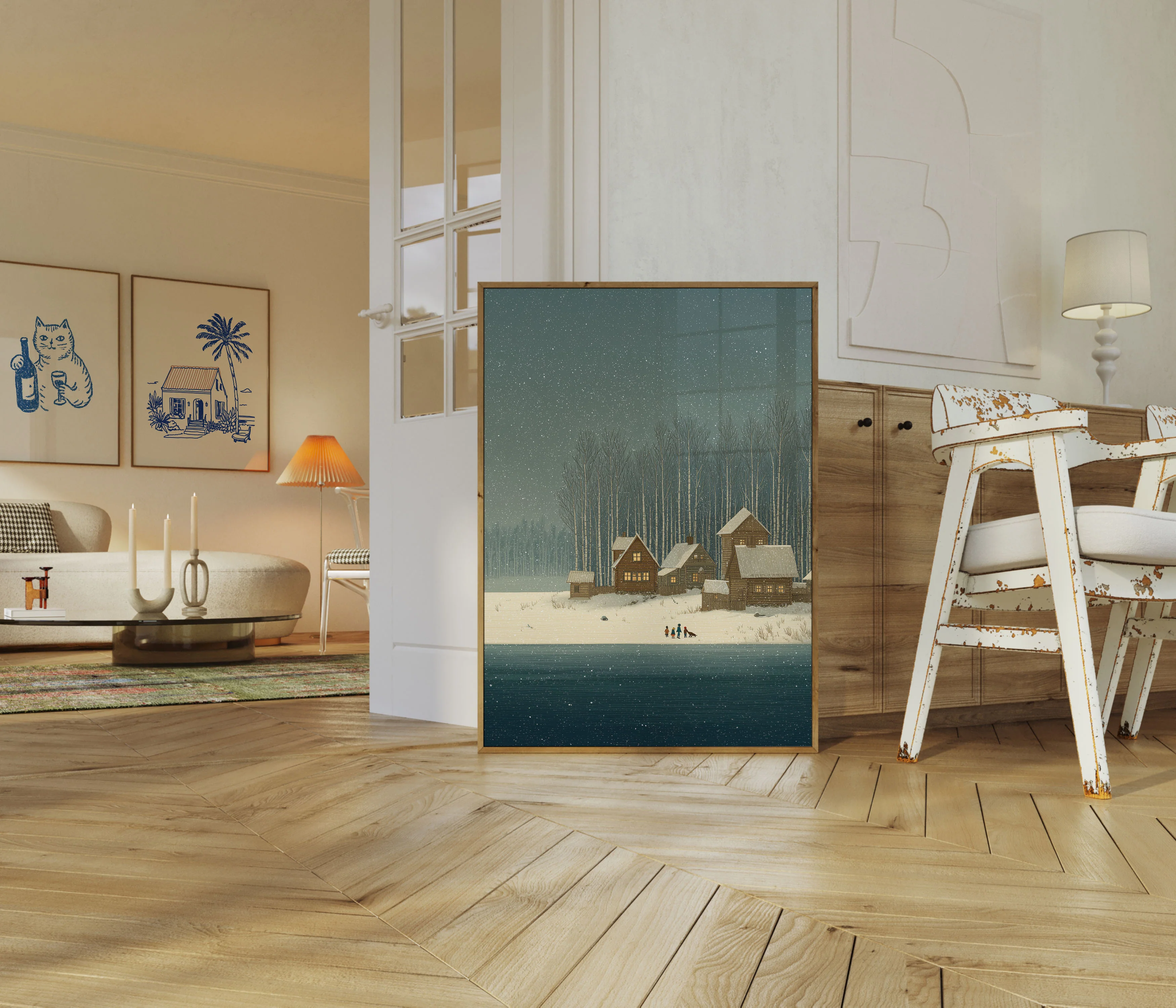 Snowy Lakeside Winter Cabin Poster - Image 5