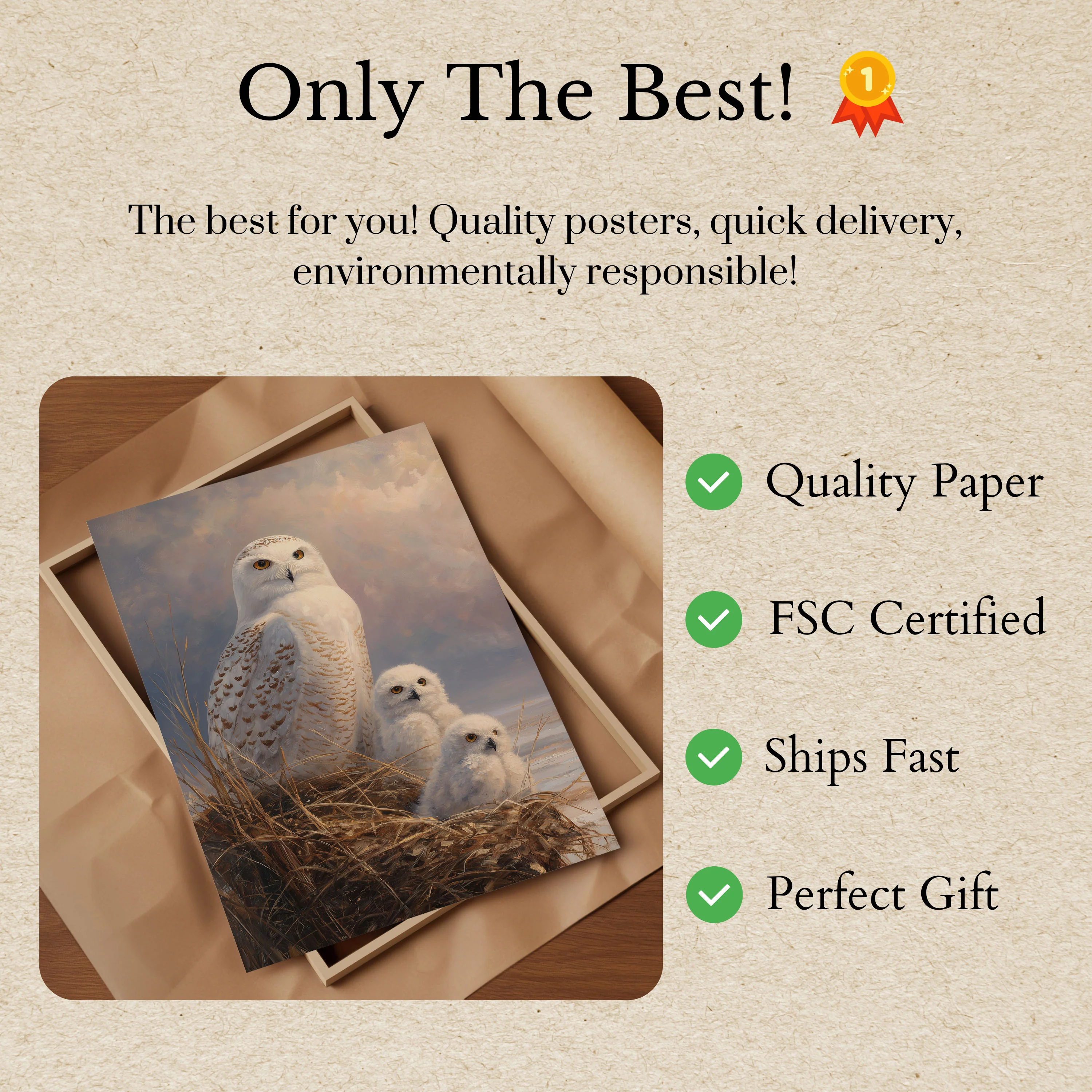 Snowy Owl Family Portrait Poster - Image 3