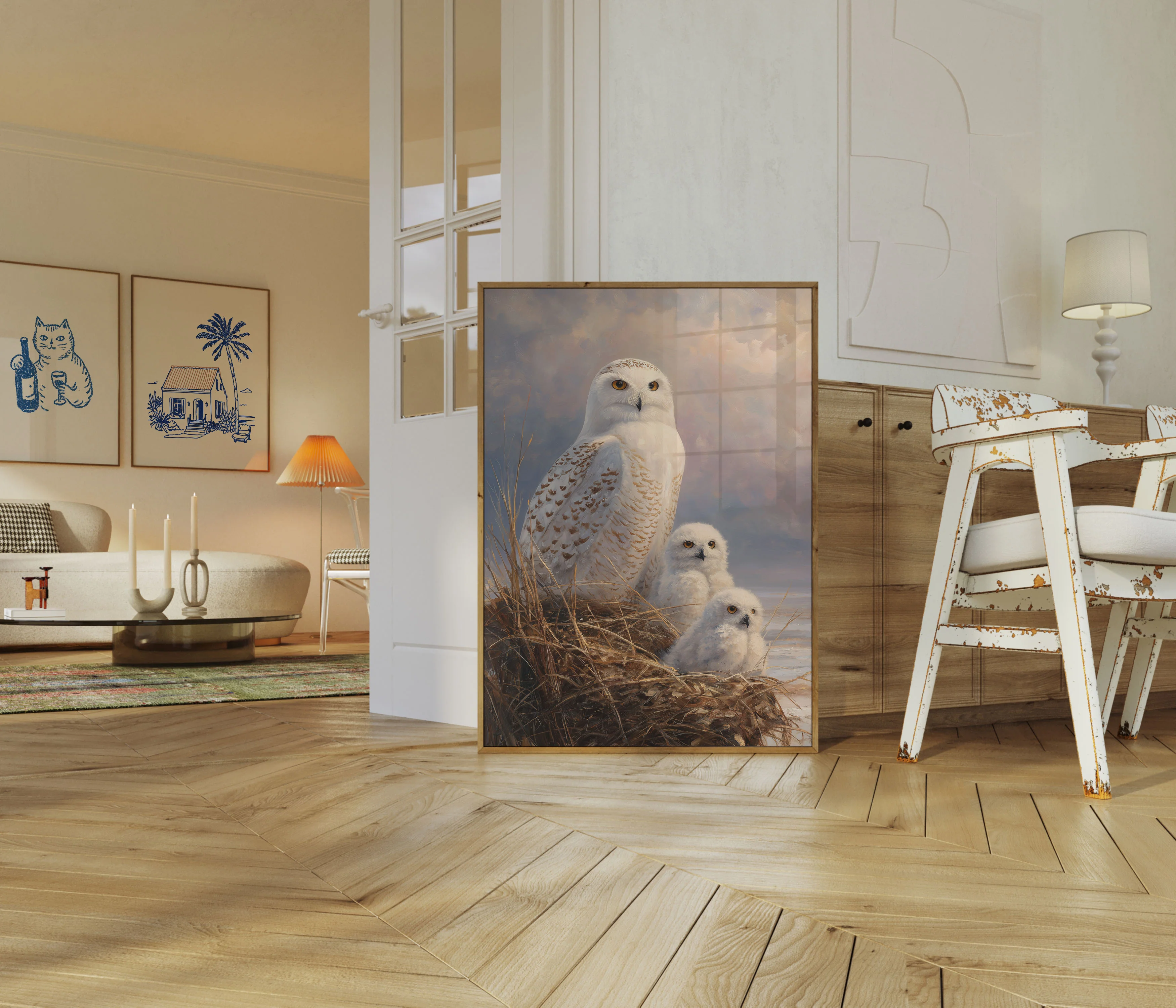 Snowy Owl Family Portrait Poster - Image 5