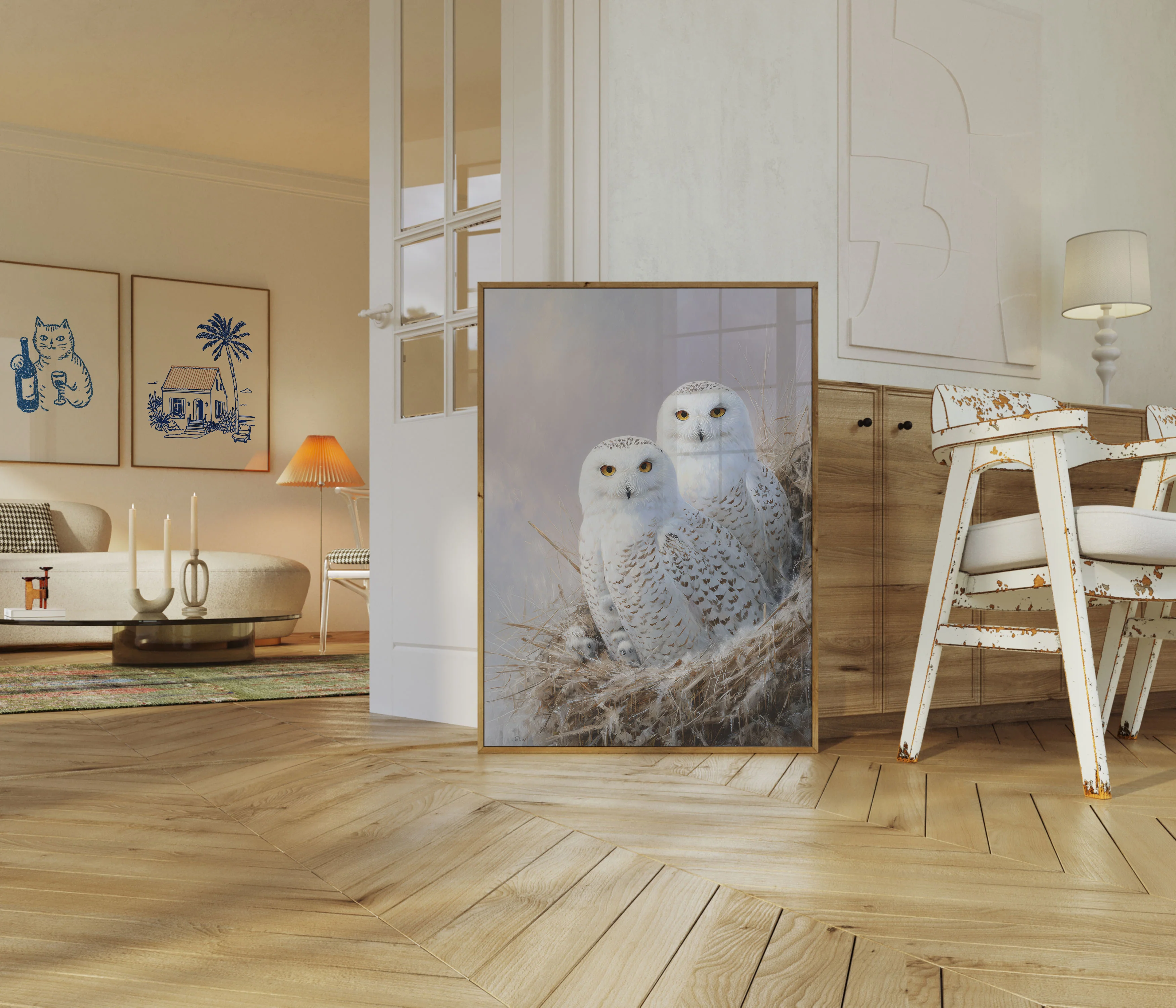 Snowy Owl Pair Winter Poster - Image 5