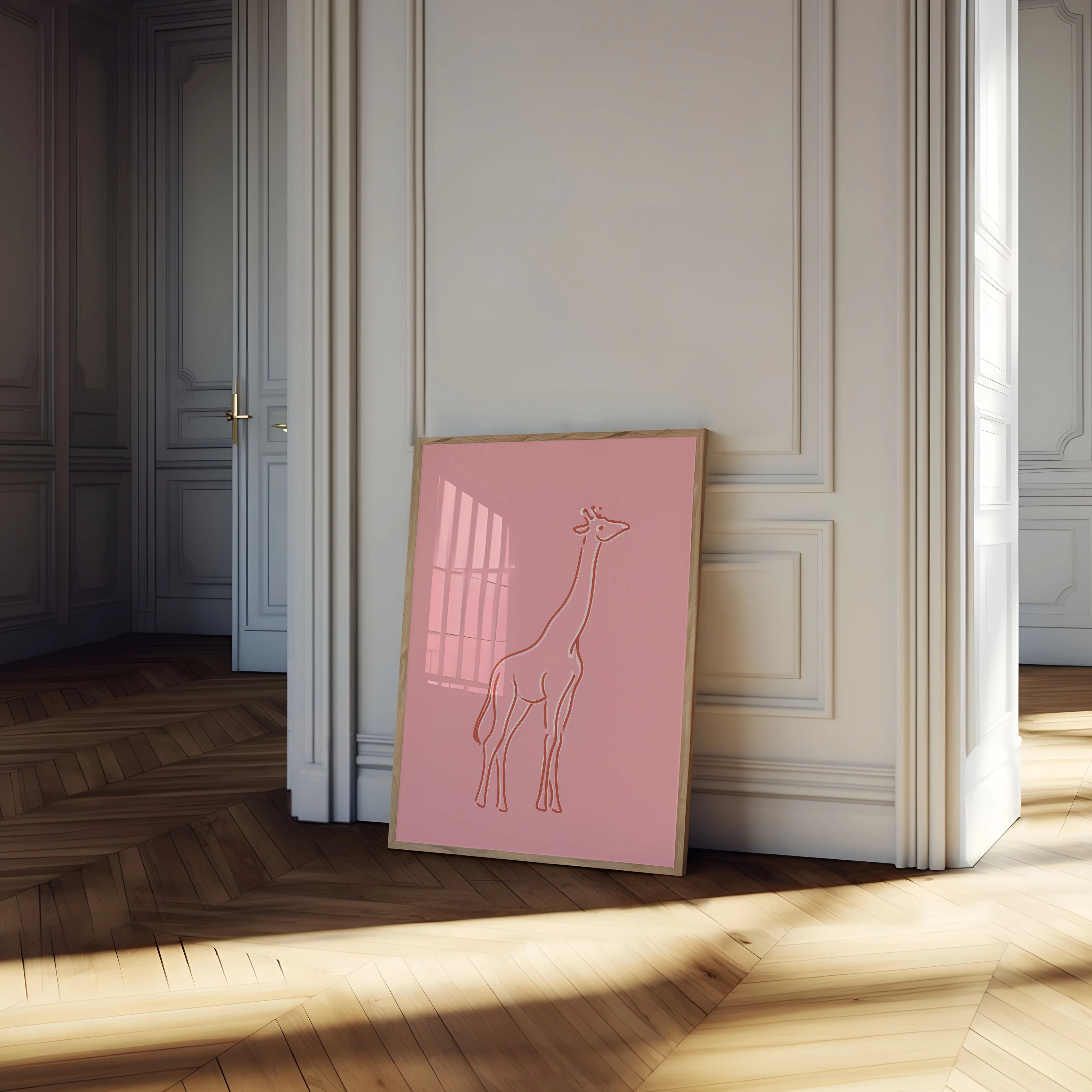Soft Pink Giraffe Line Art Poster - Image 3
