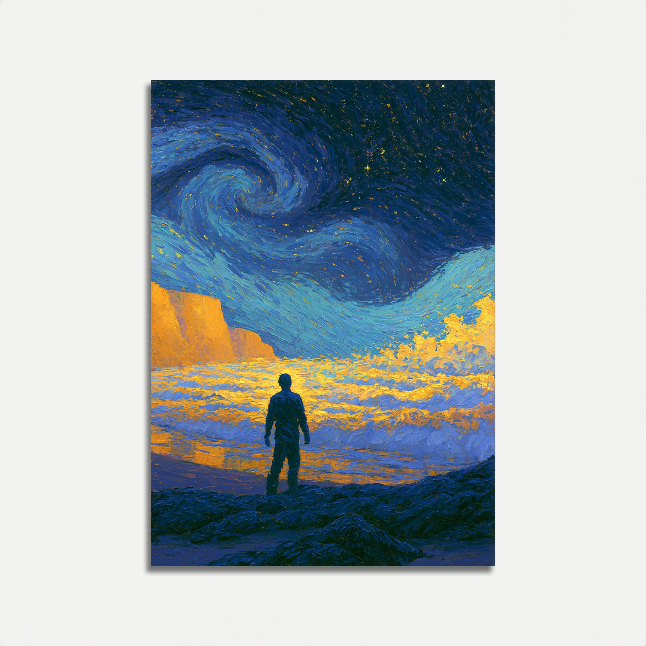 Solitary Dreamer Under Starry Skies Poster