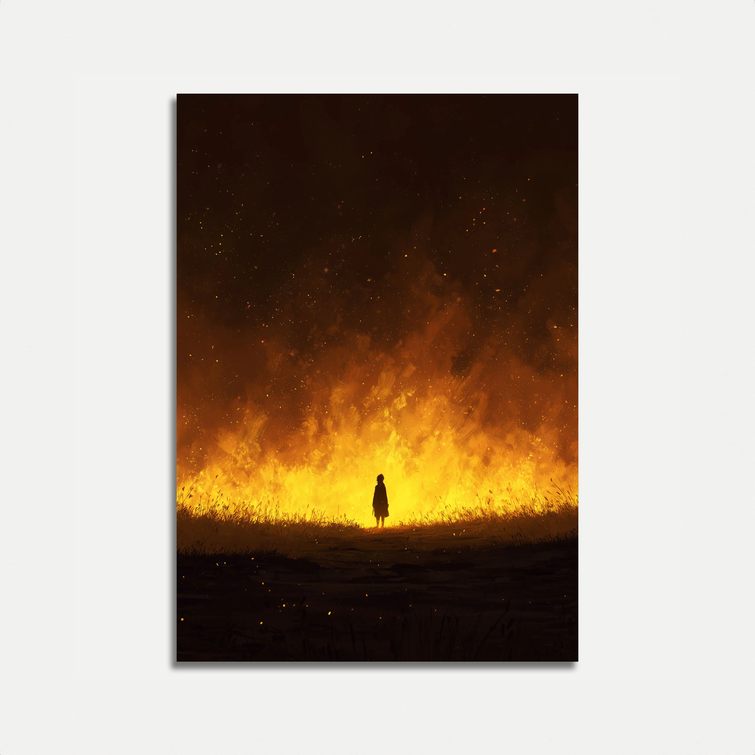 Solitary Figure Against Inferno Poster