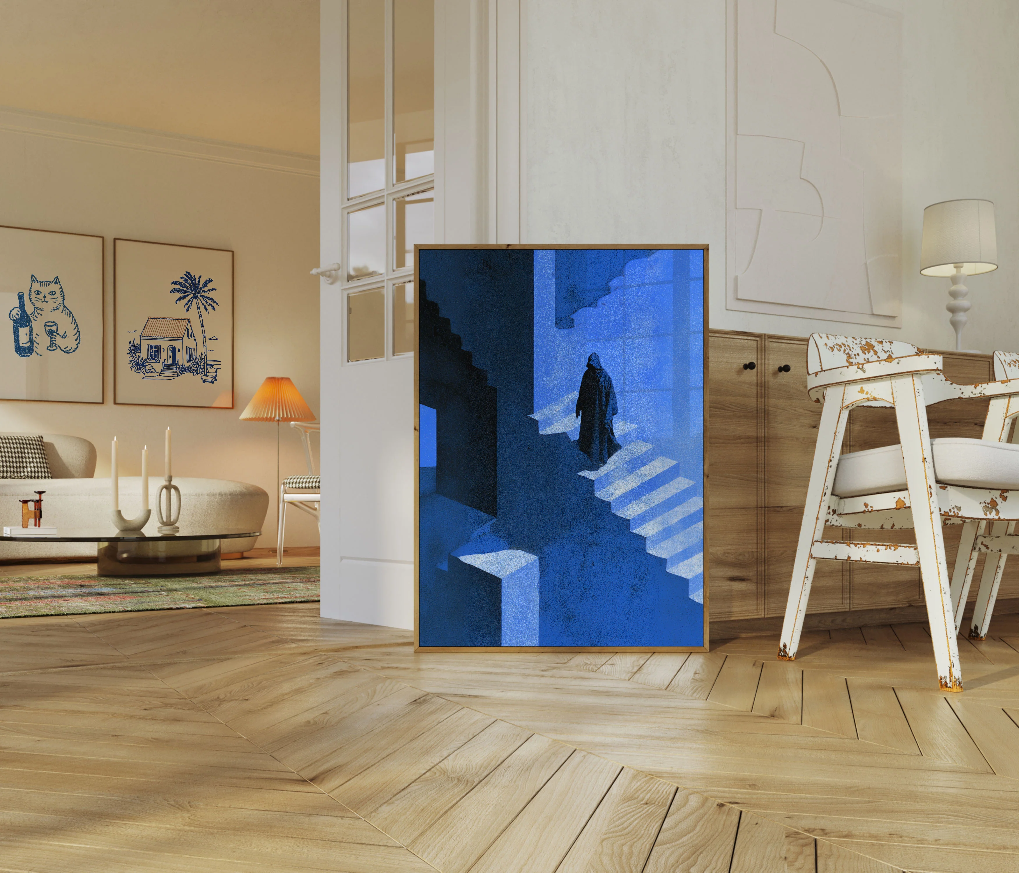 Solitary Figure in Blue Architecture Poster - Image 5