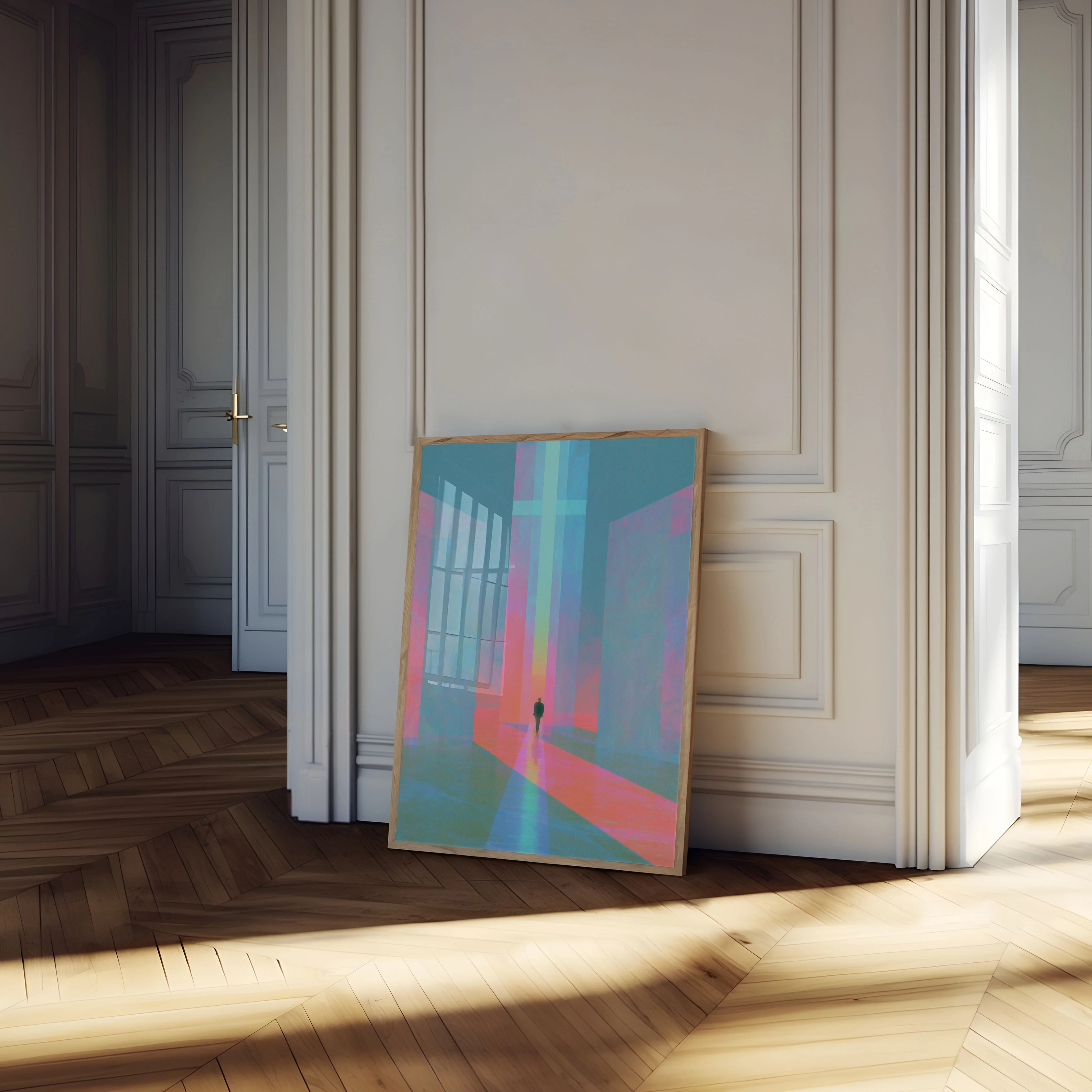 Solitary Figure in Colorful Light Poster - Image 4