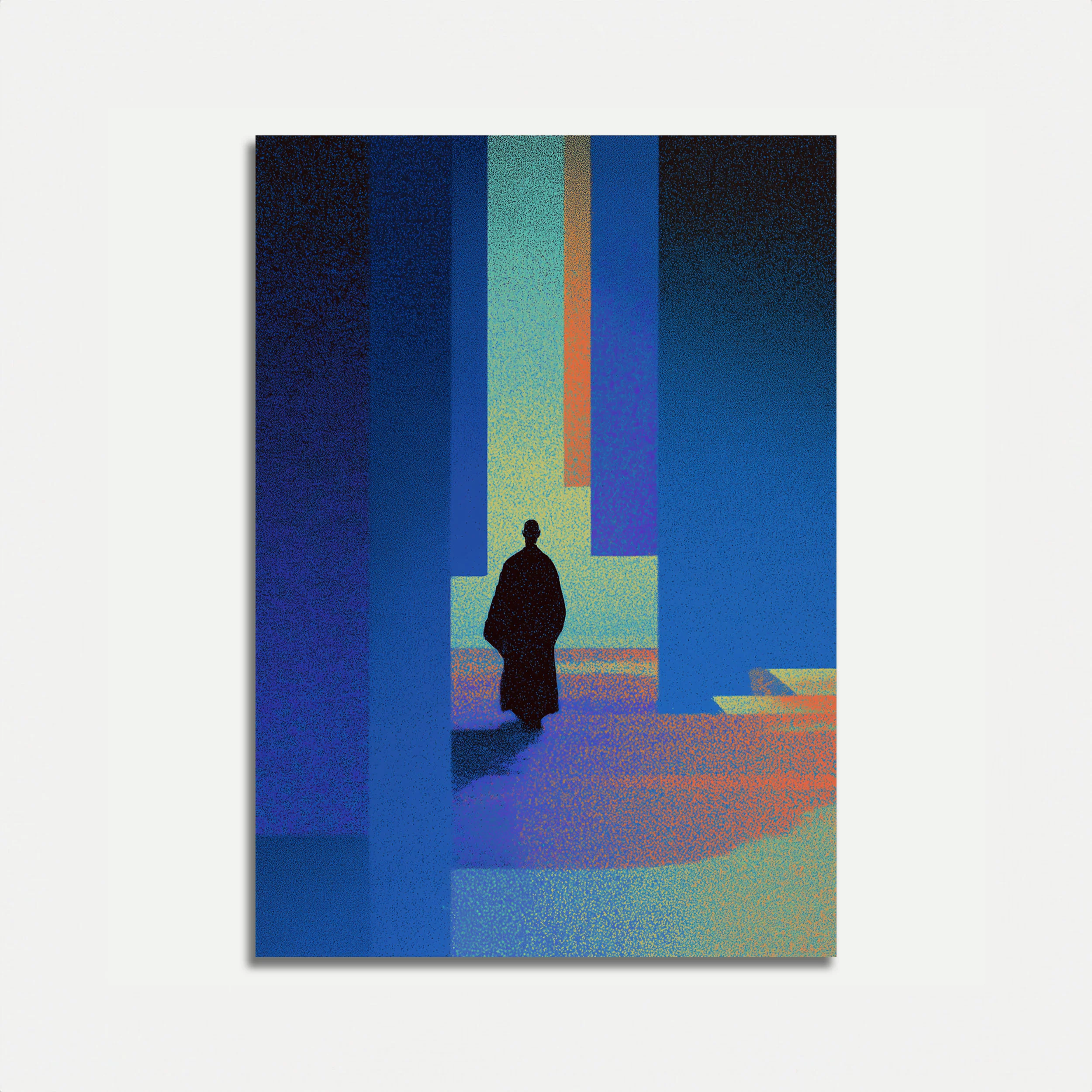 Solitary Figure in Colorful Maze Poster