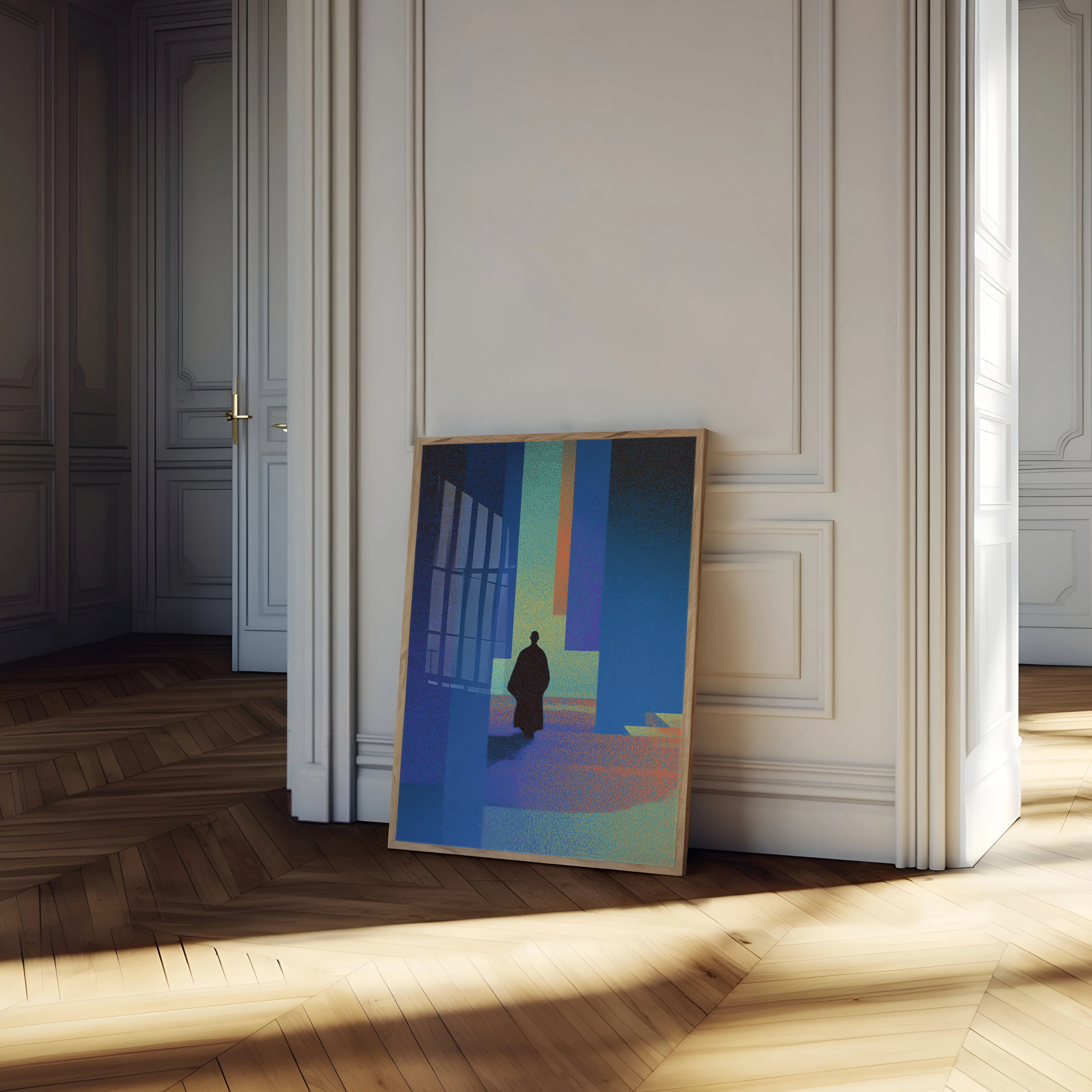 Solitary Figure in Colorful Maze Poster - Image 4