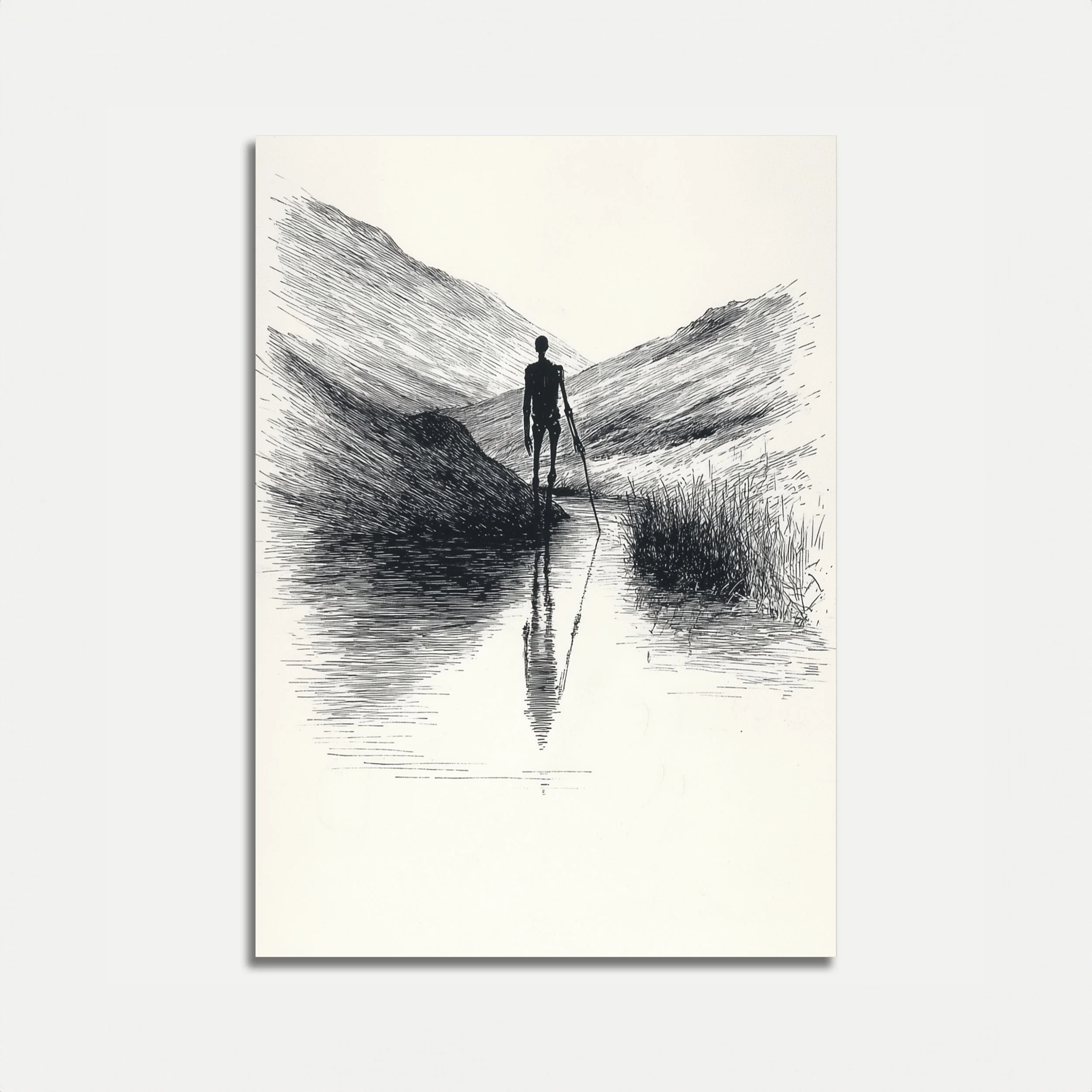 Solitary Figure in Mountain Valley Poster