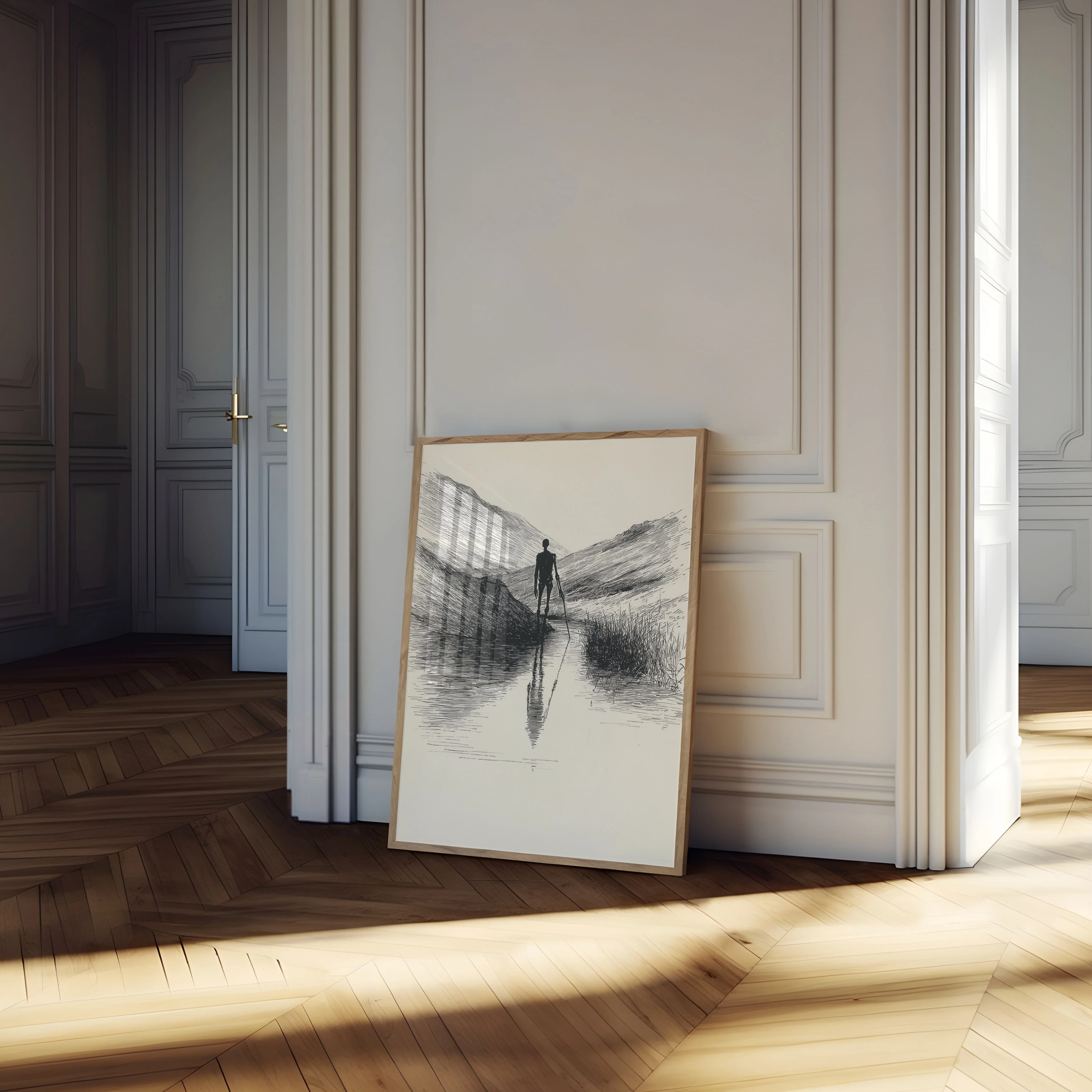 Solitary Figure in Mountain Valley Poster - Image 4