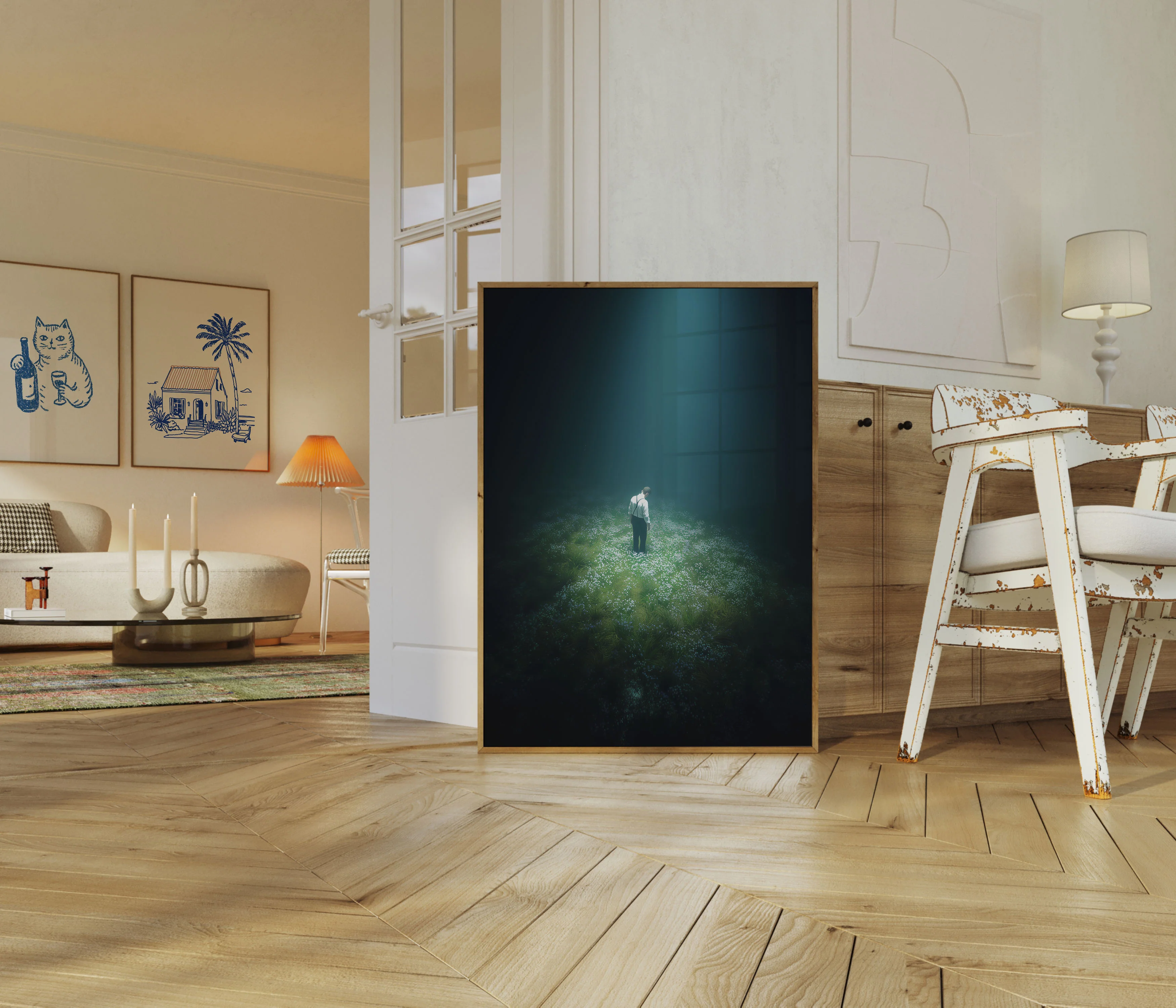 Solitary Man in Flower Field Poster - Image 5