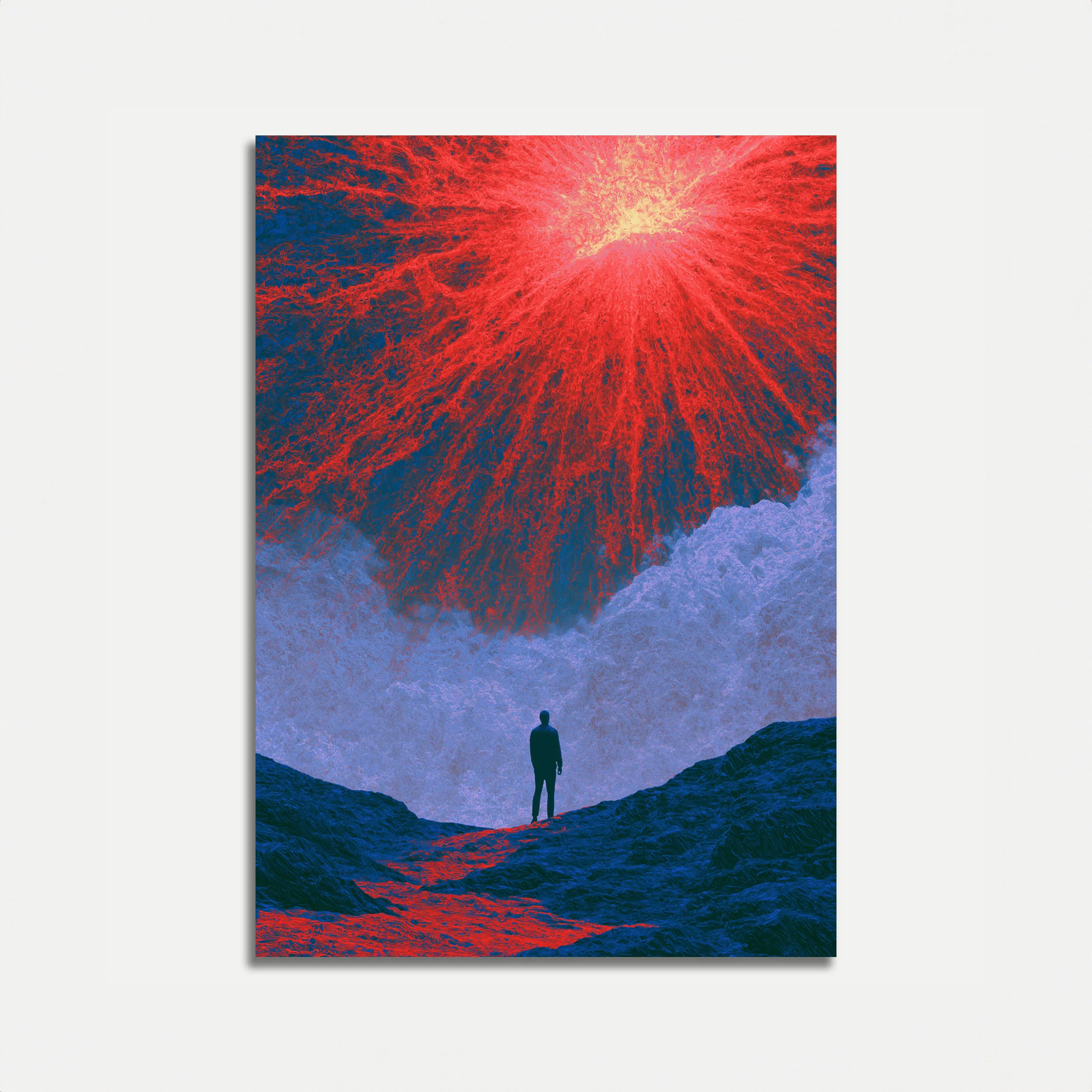 Solitary Observer Before Volcano Poster