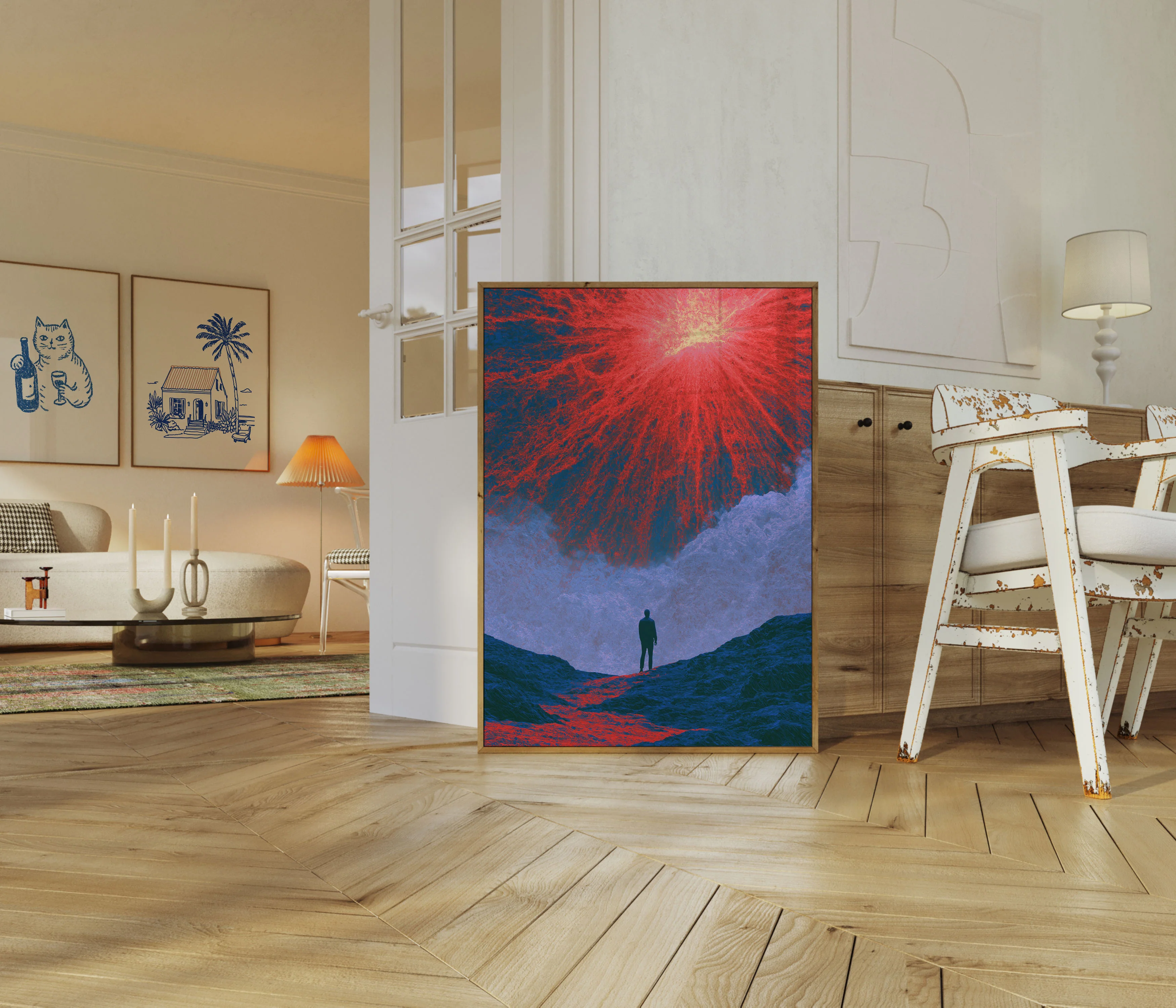 Solitary Observer Before Volcano Poster - Image 5