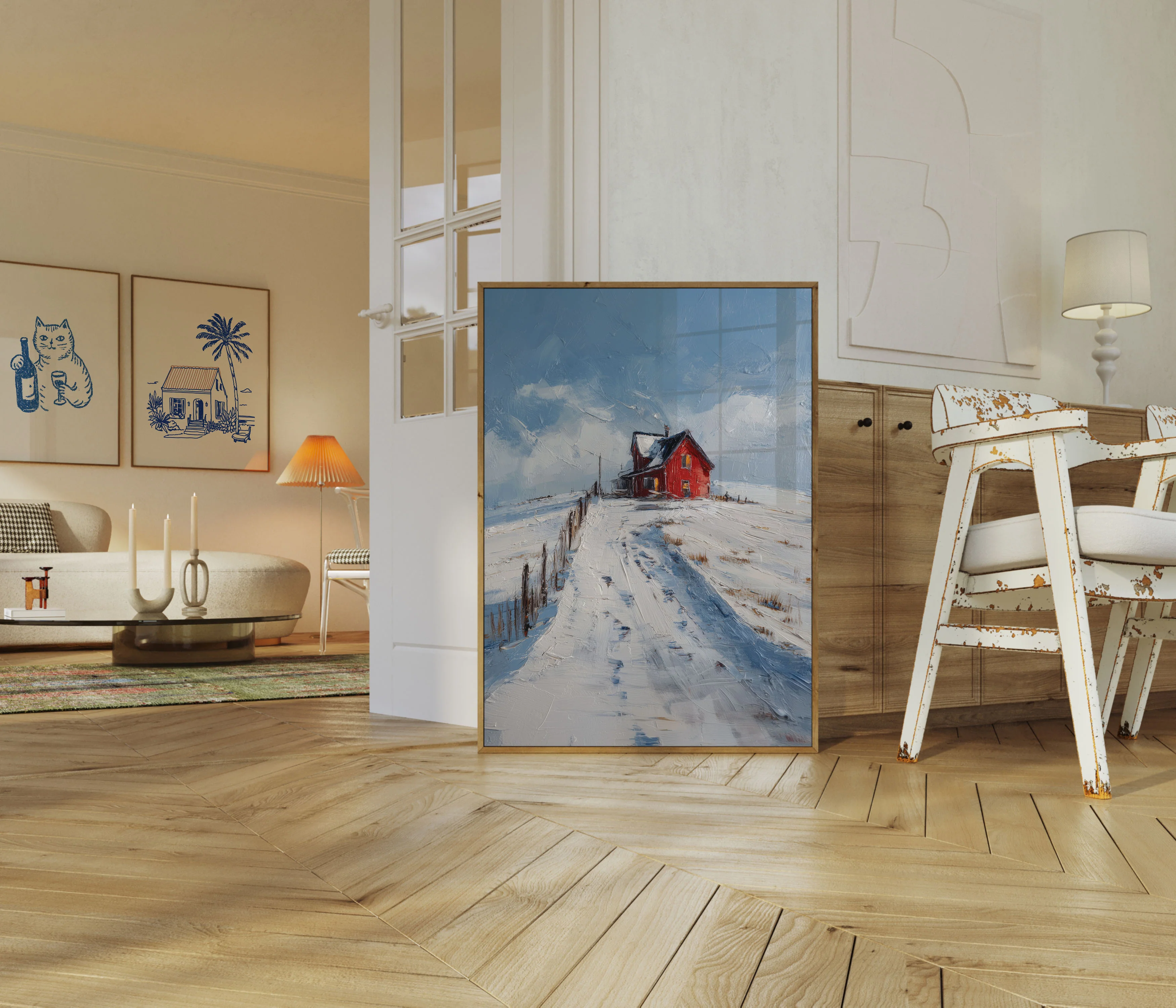 Solitary Red Farmhouse Winter Poster - Image 5