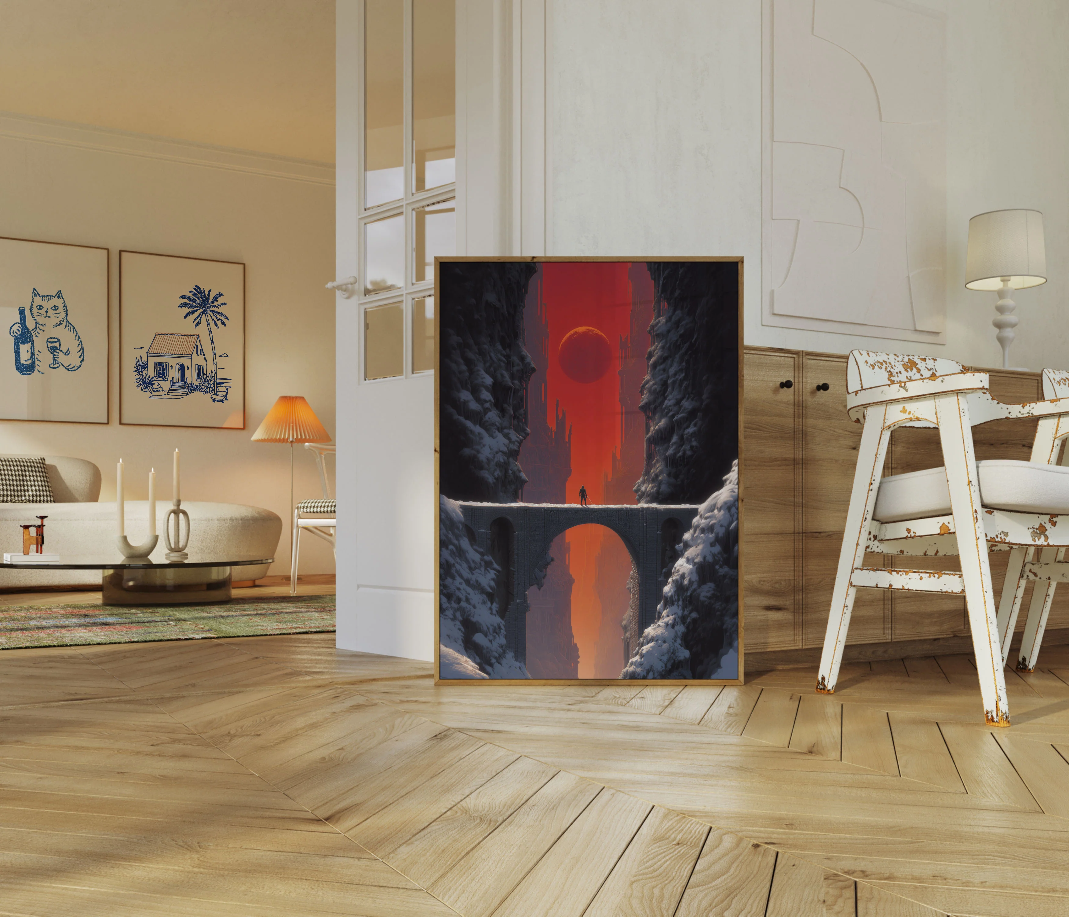 Solitary Traveler in Red Sky Poster - Image 5