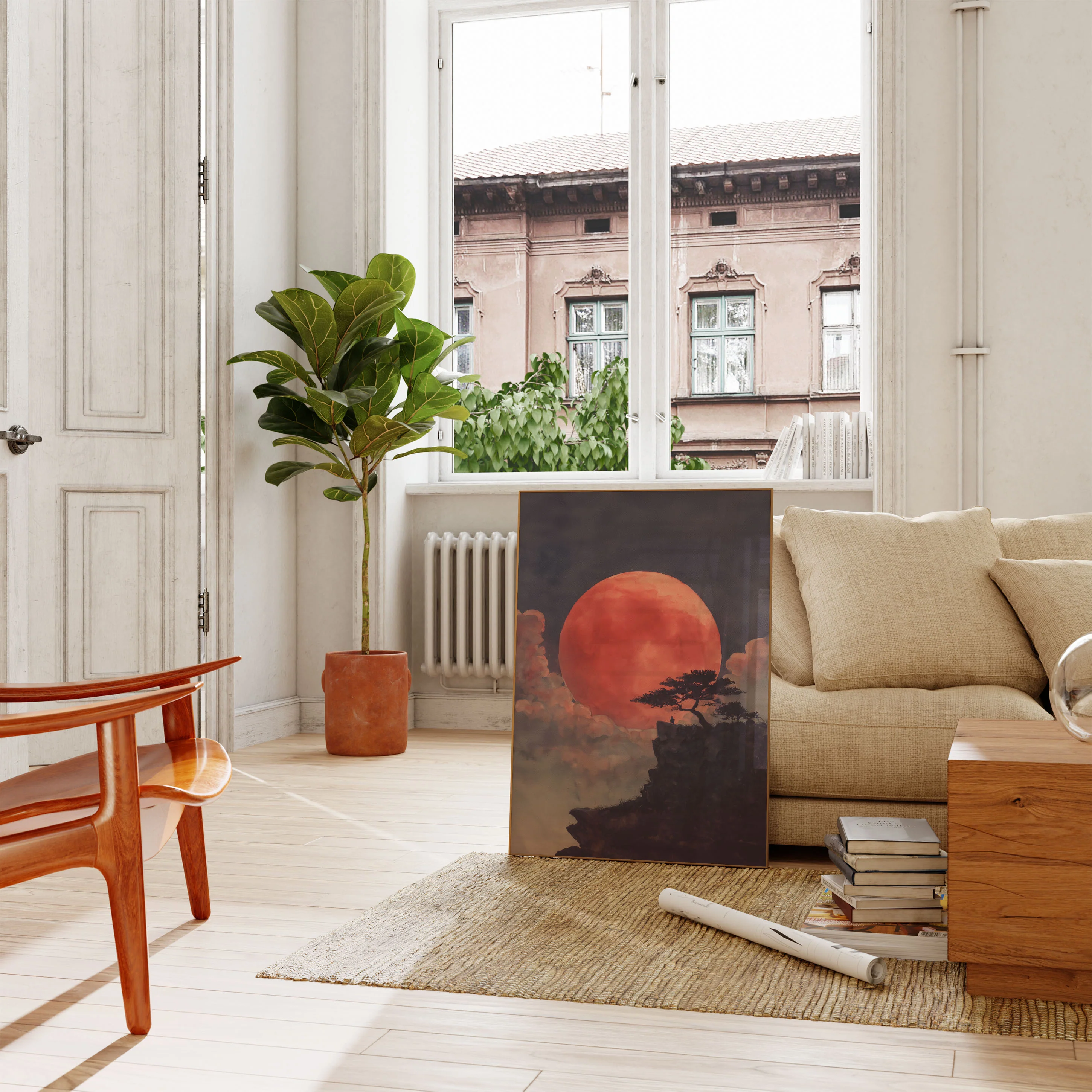 Solitary Tree and Giant Moon Poster - Image 2