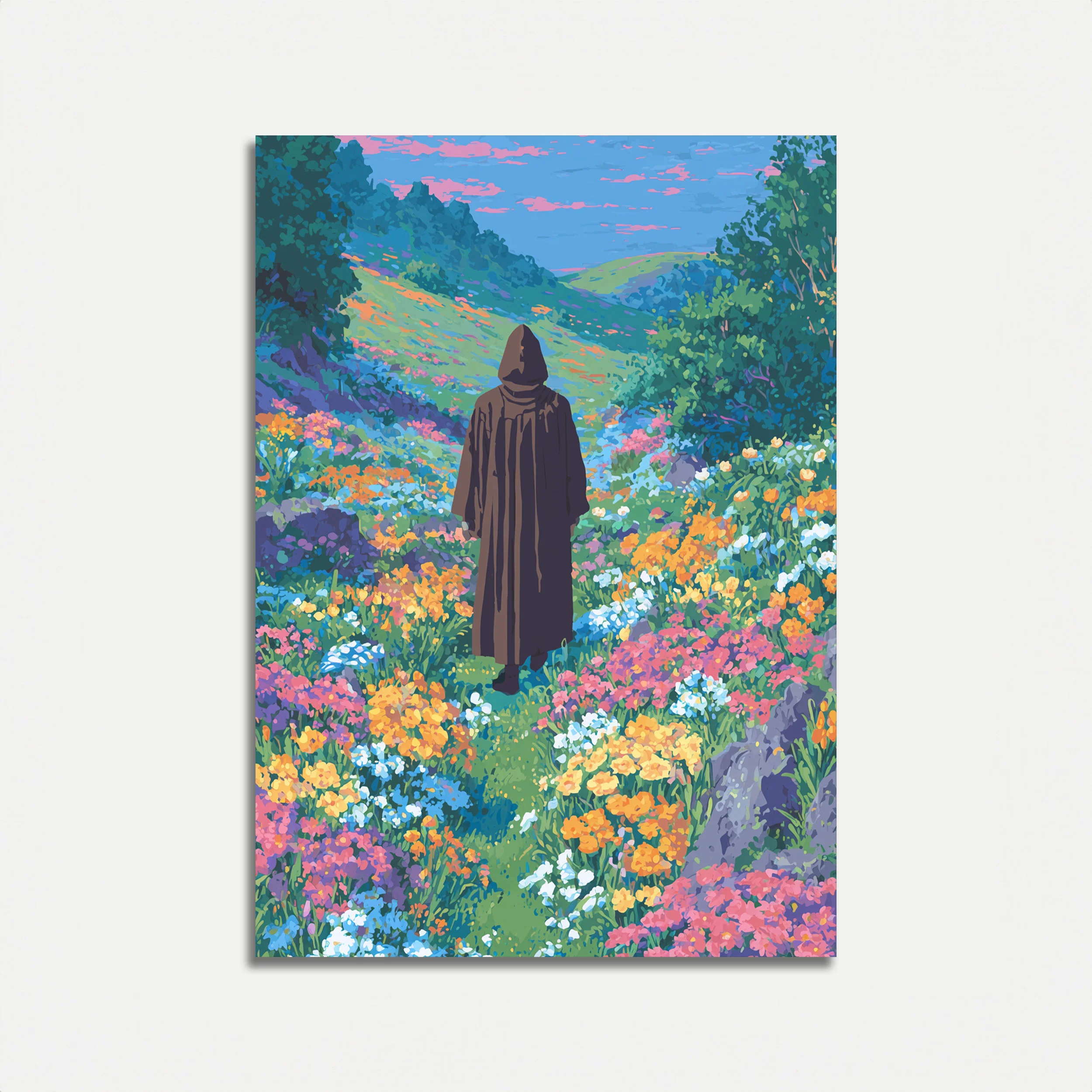 Solitary Wanderer in Wildflower Meadow Poster