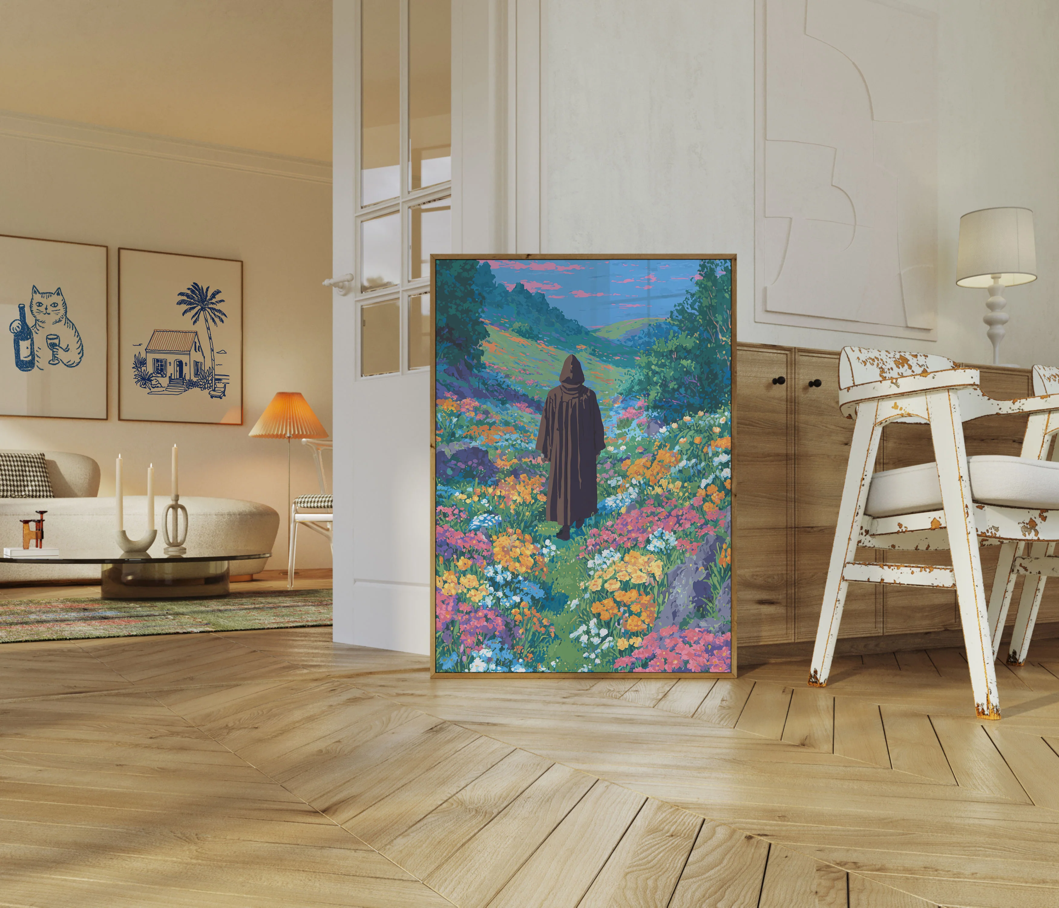 Solitary Wanderer in Wildflower Meadow Poster - Image 5