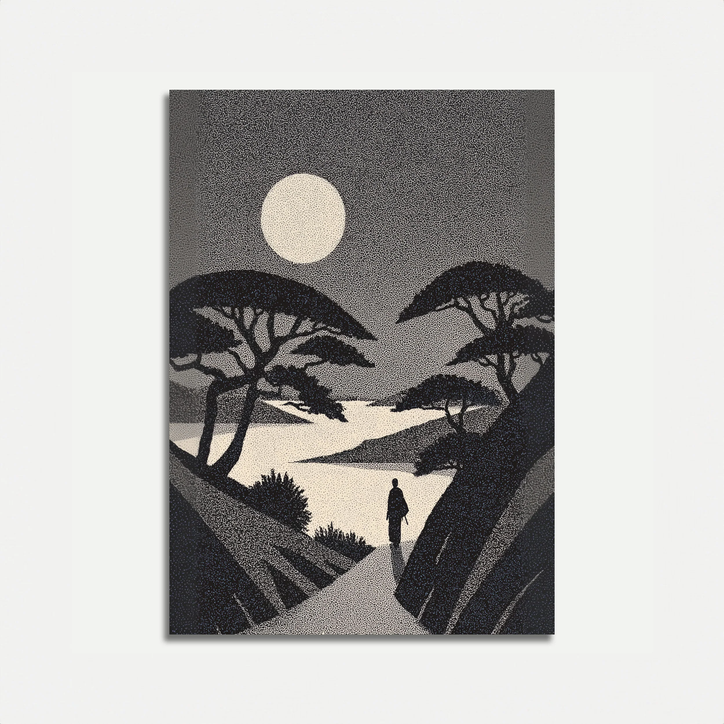 Solitary Wanderer Under Moonlight Poster