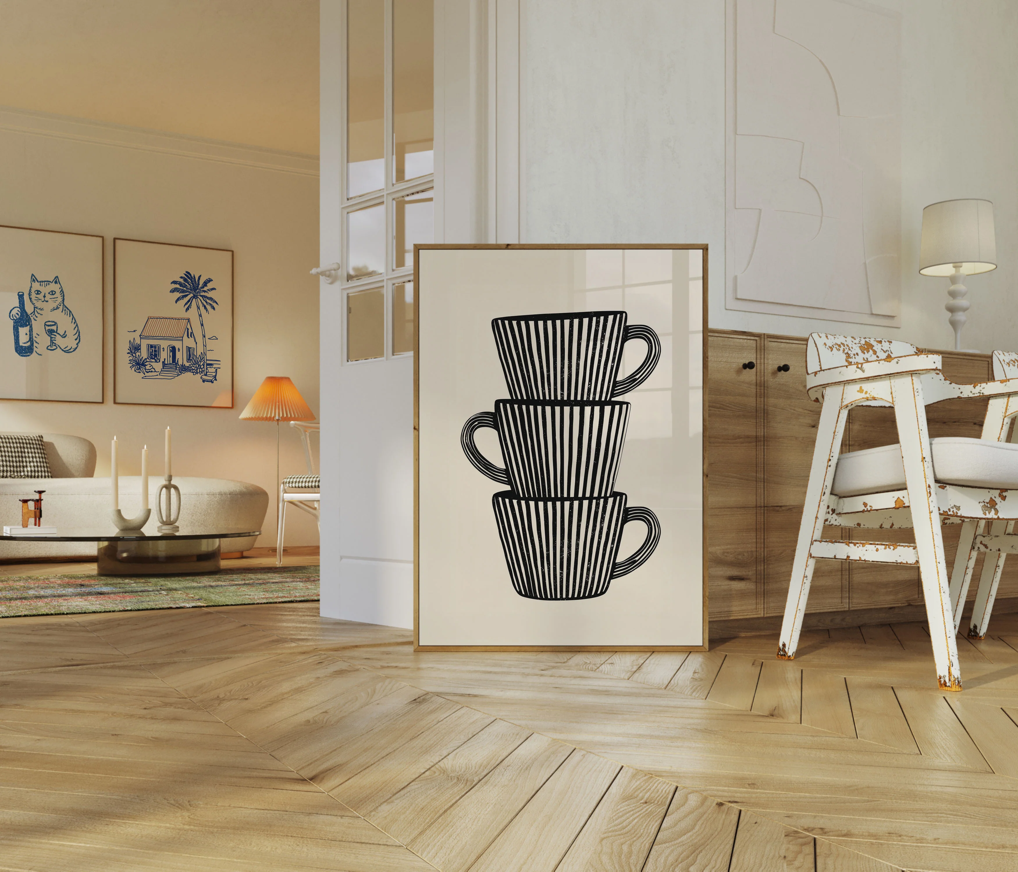 Stacked Coffee Cups Line Art Poster - Image 5