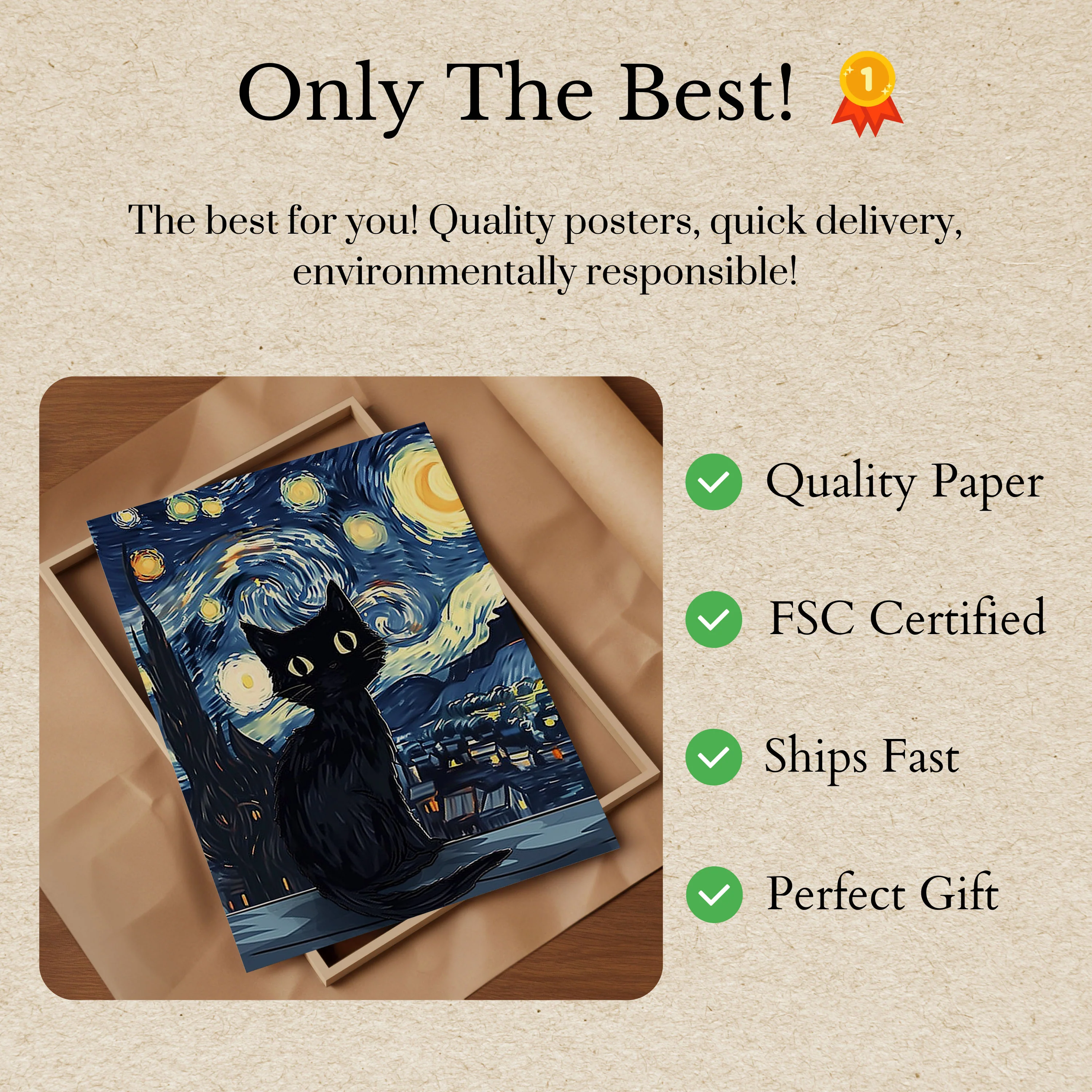 Starry Night Black Cat Poster - Image 3