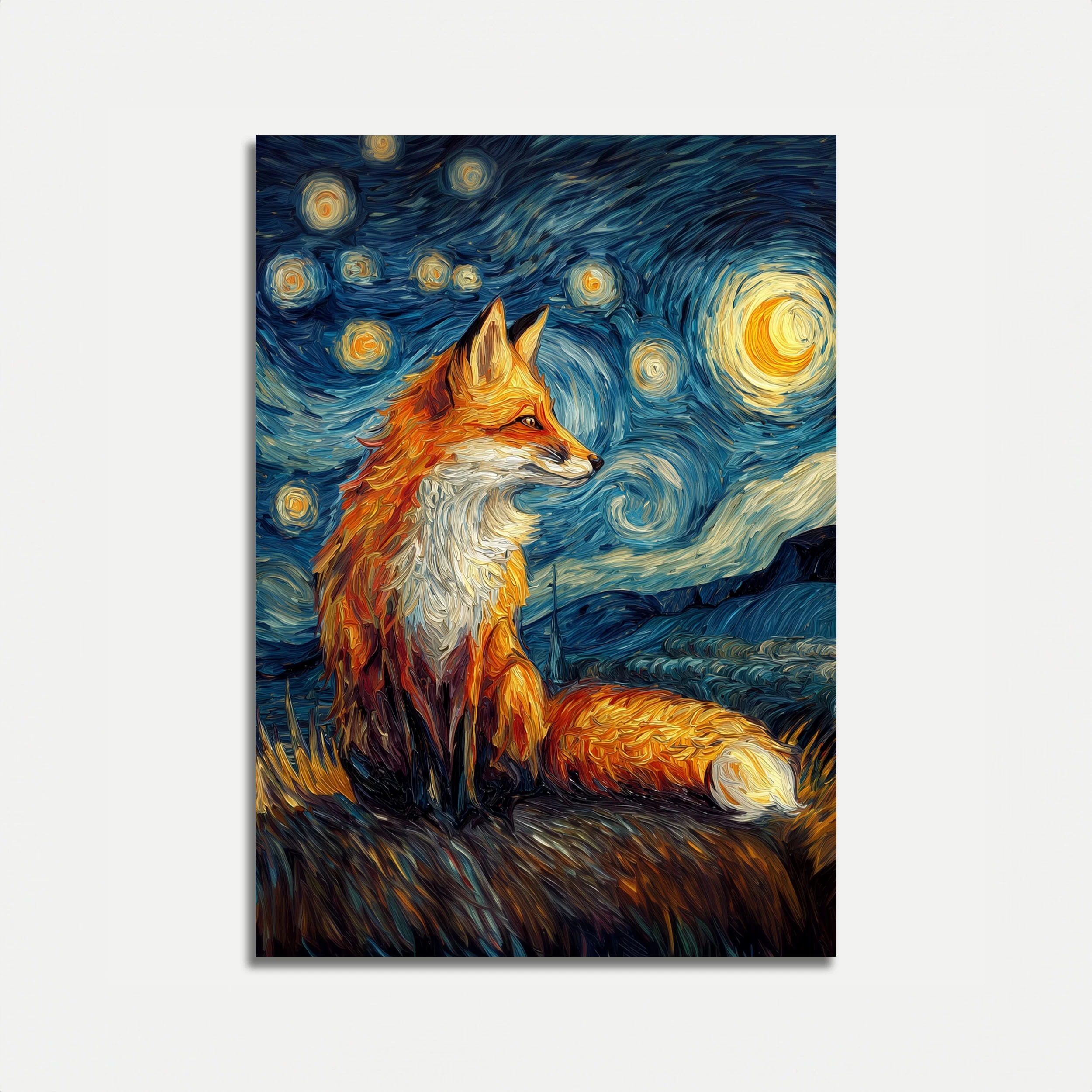 Starry Night Fox Art Poster