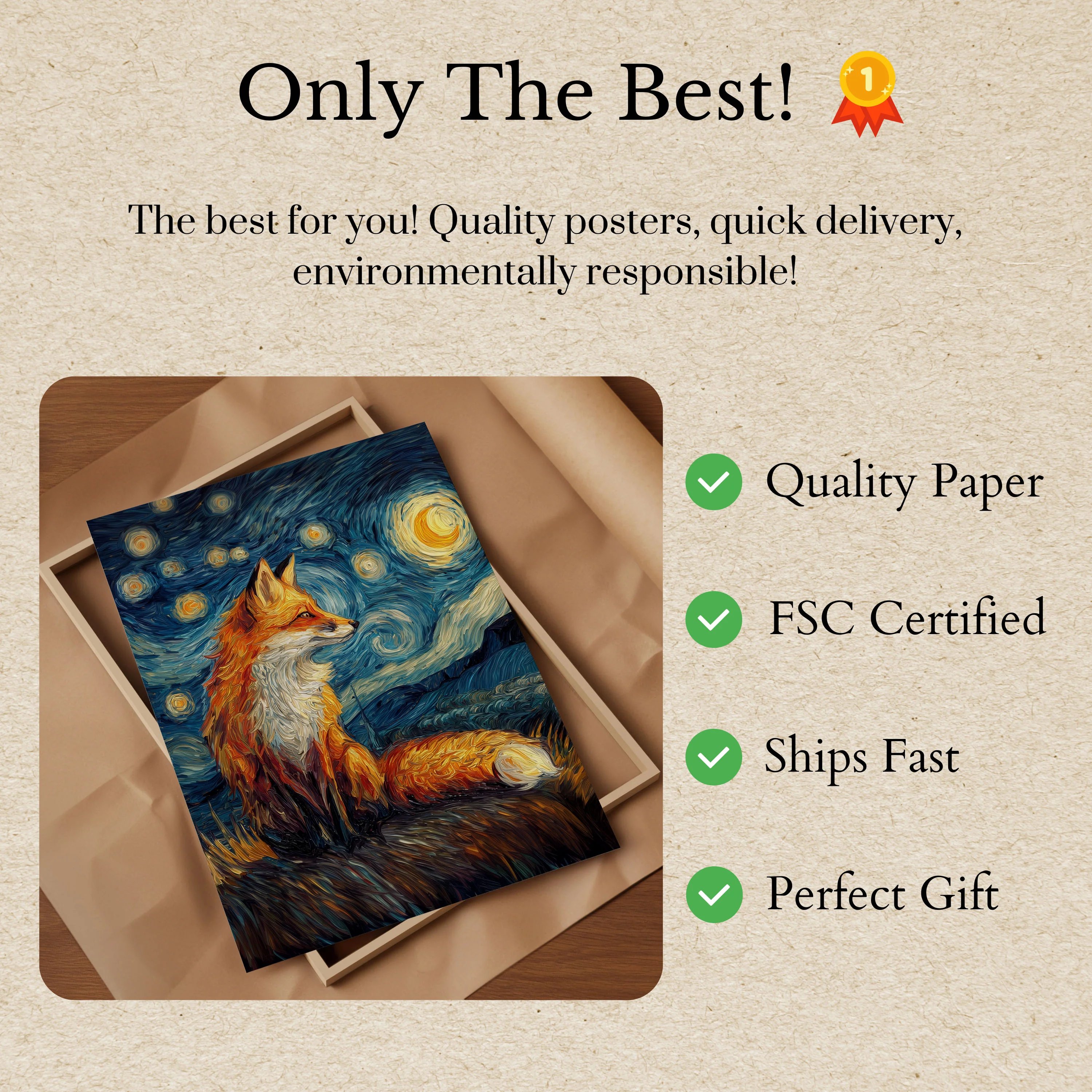 Starry Night Fox Art Poster - Image 3