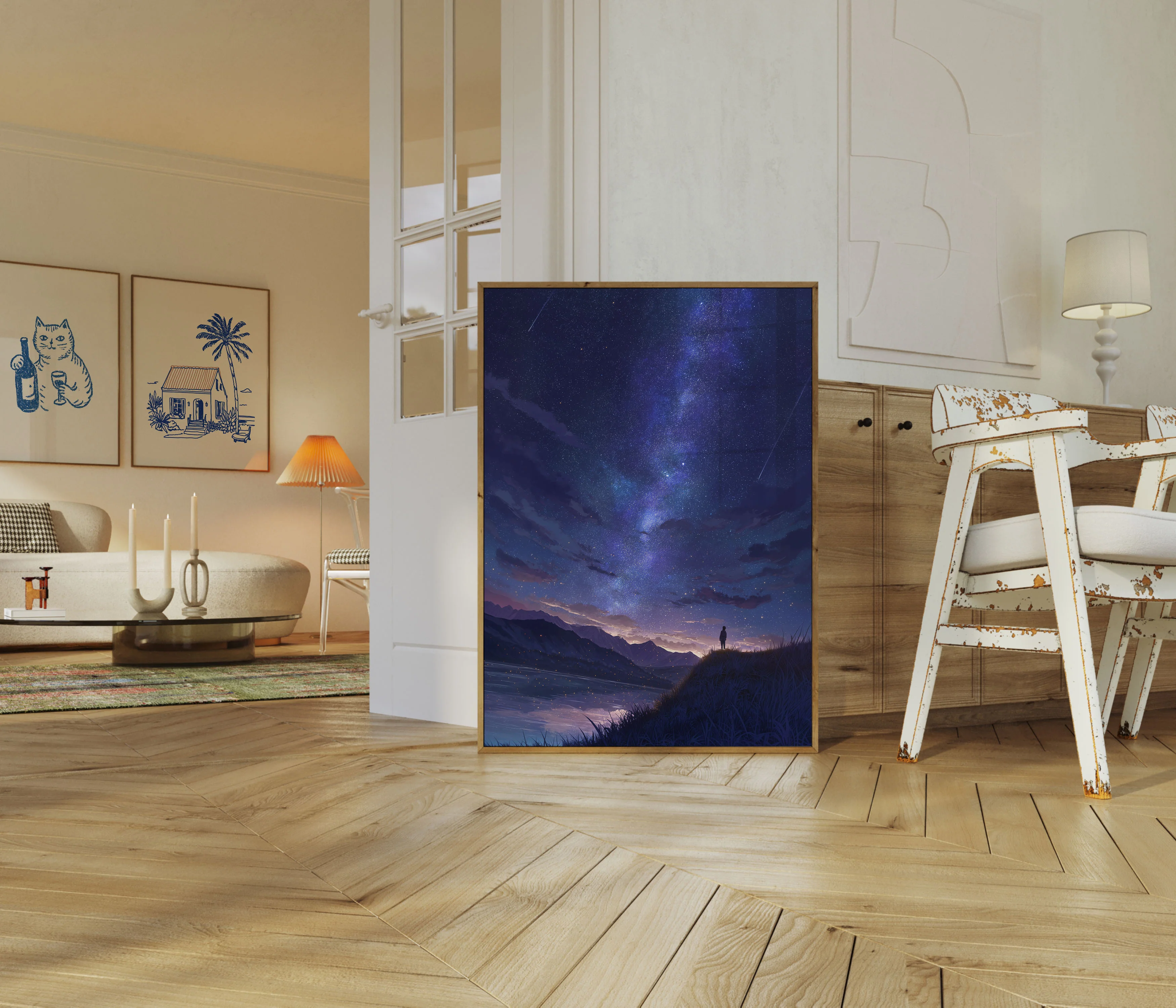 Starry Night Mountain Landscape Poster - Image 5