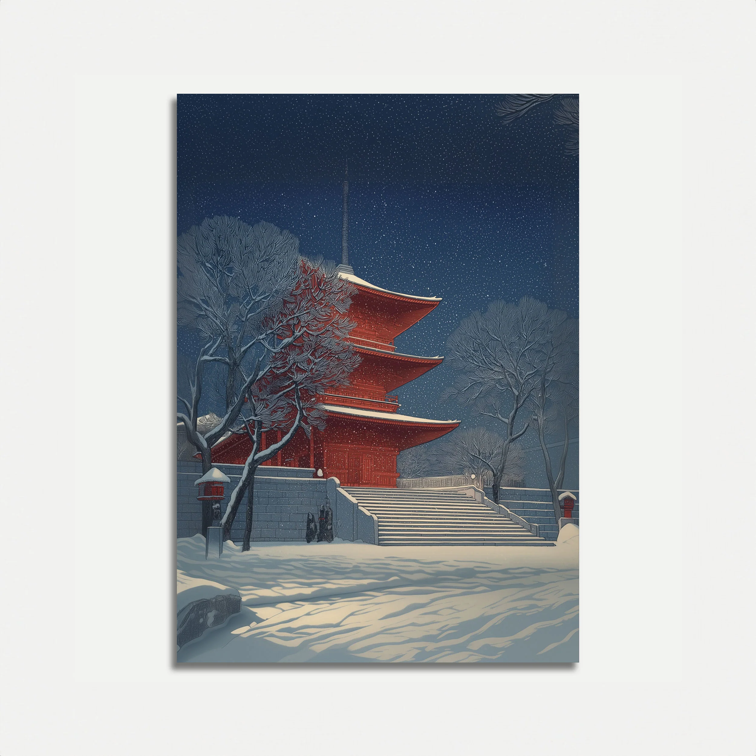 Starry Winter Temple Poster
