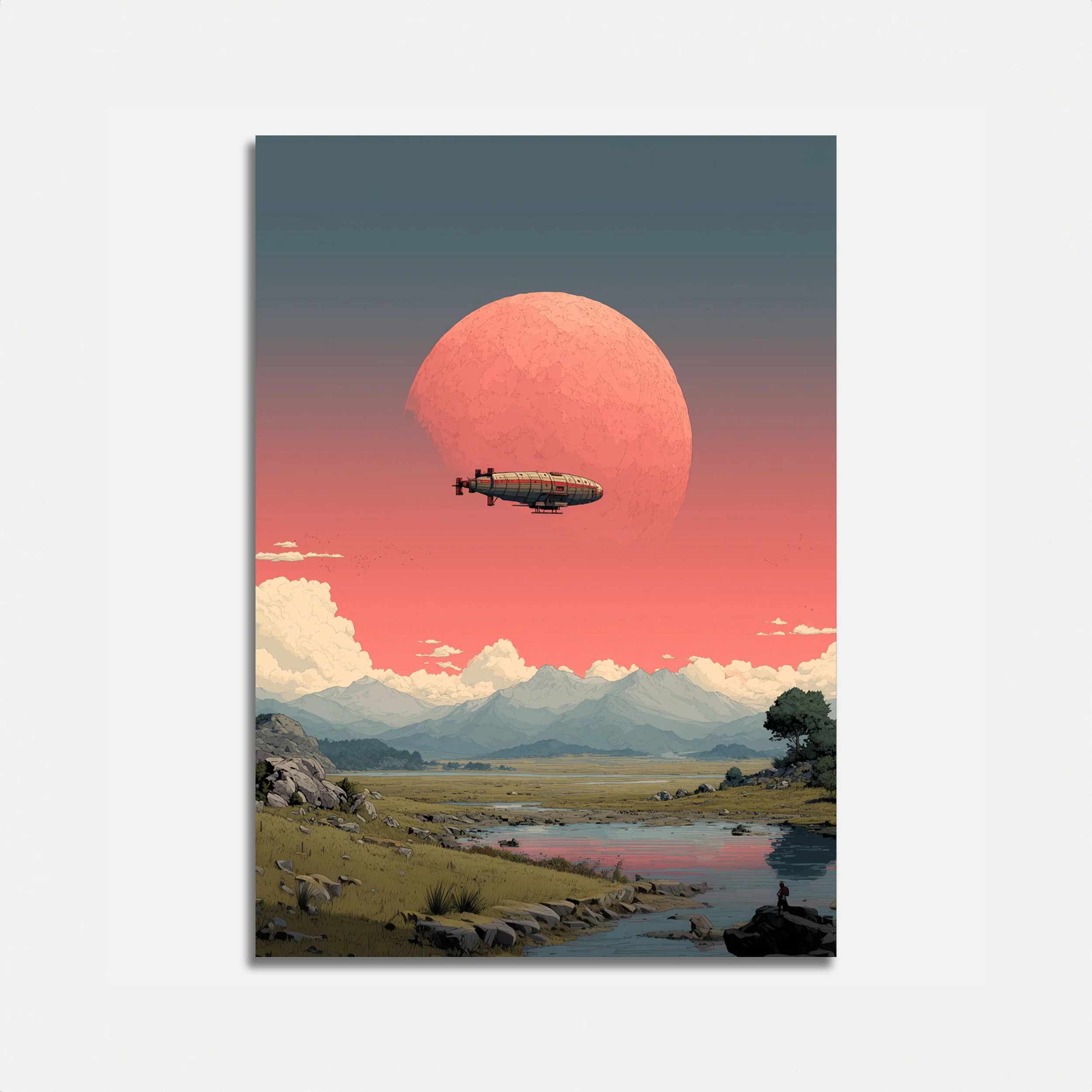 Steampunk Airship Over Mars Poster
