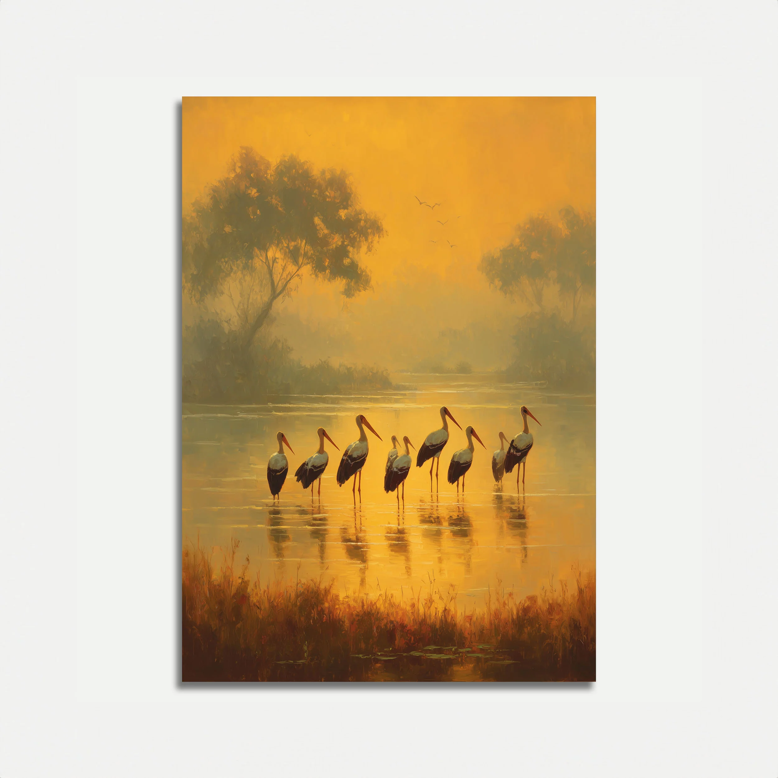 Storks at Golden Sunrise Poster