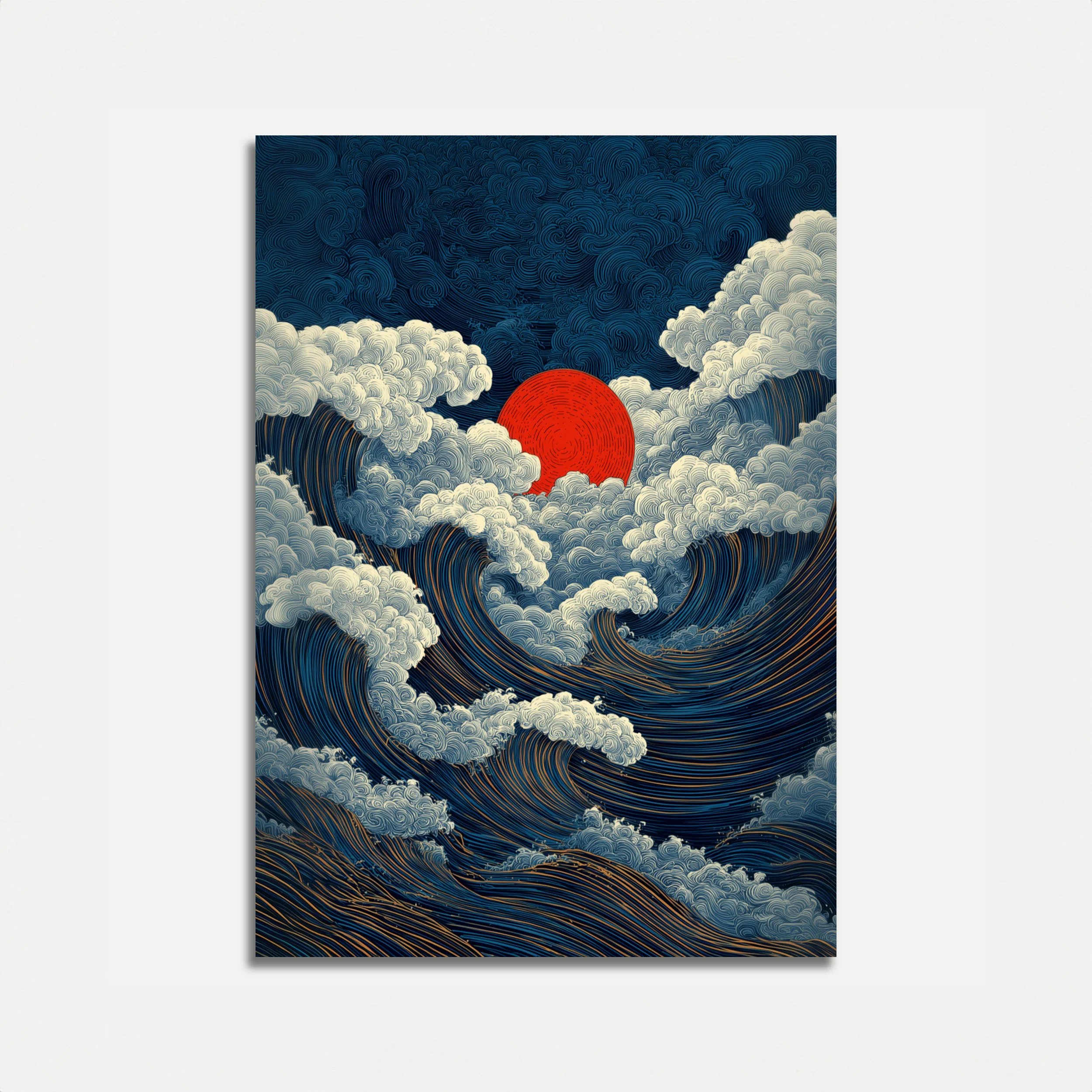 Stormy Waves Rising Sun Poster