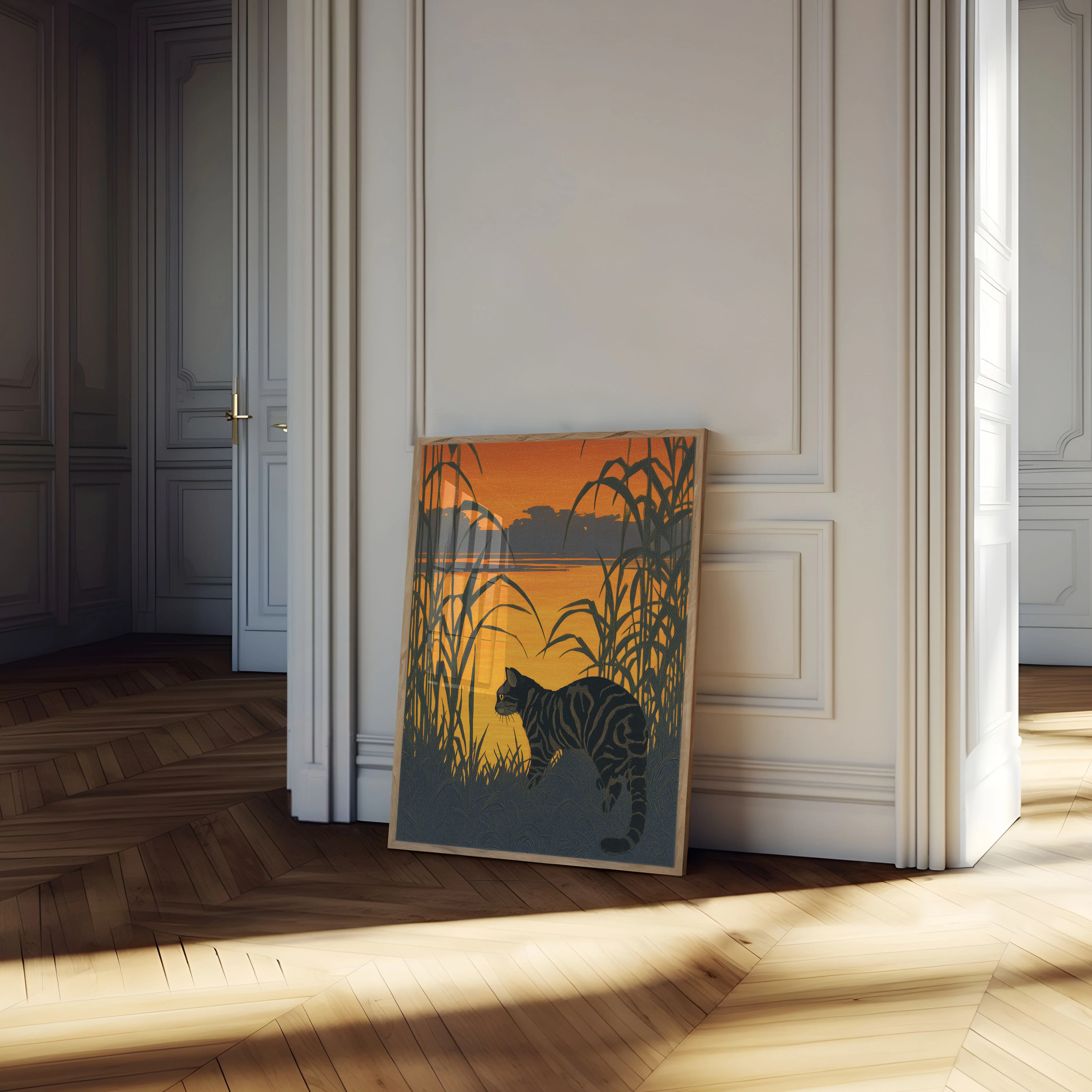 Striped Cat by the Reeds Poster - Image 4