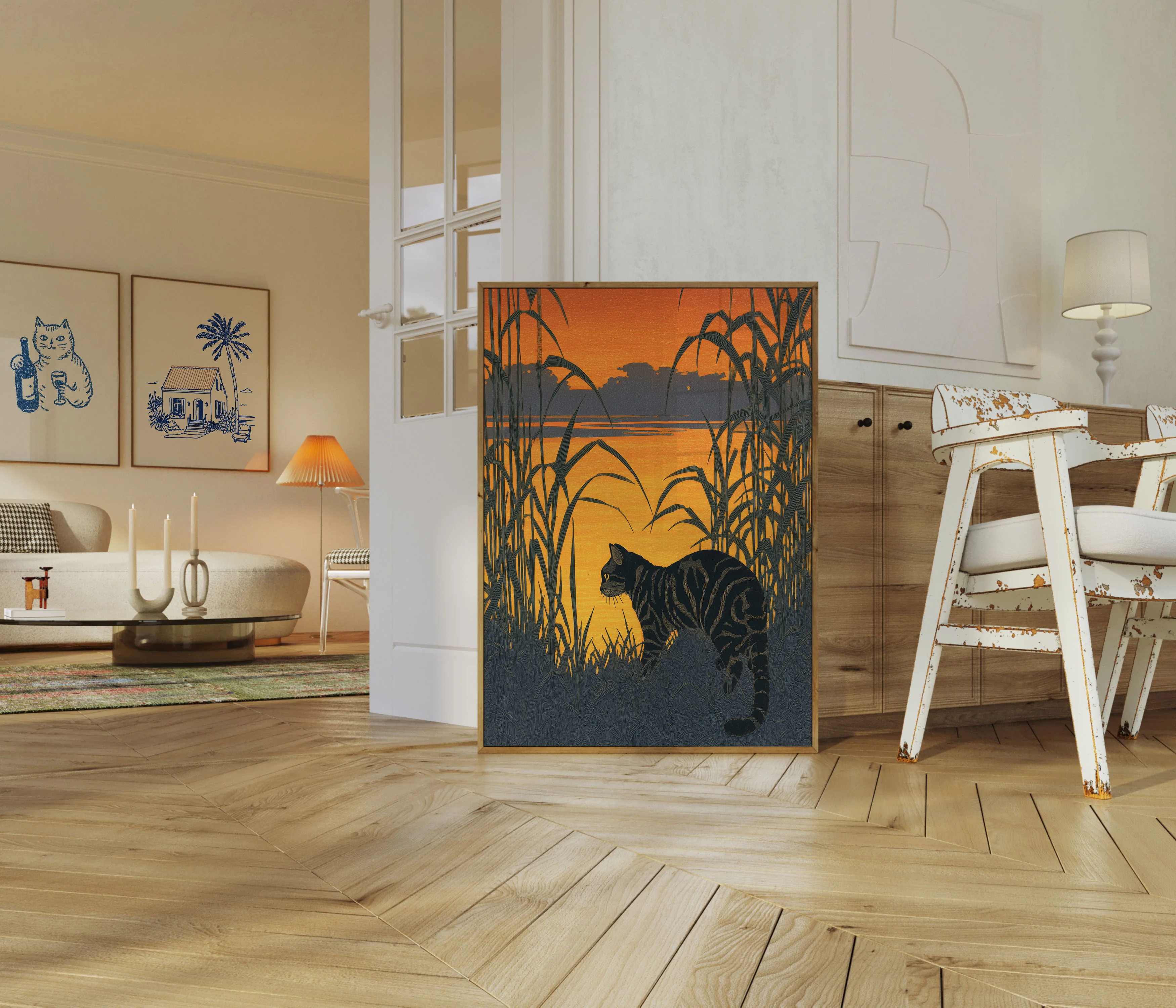 Striped Cat by the Reeds Poster - Image 5