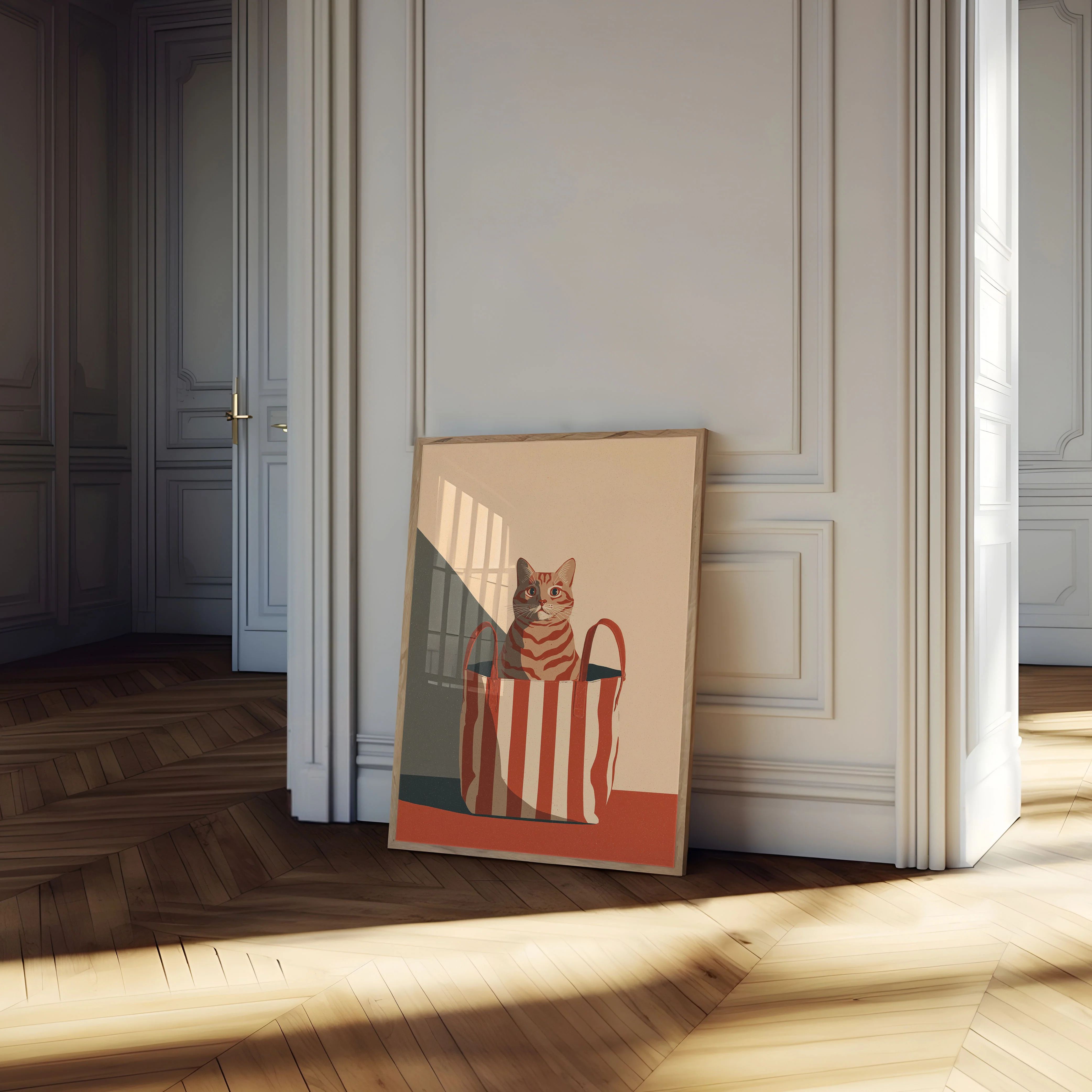 Striped Cat in Red Bag Poster - Image 4